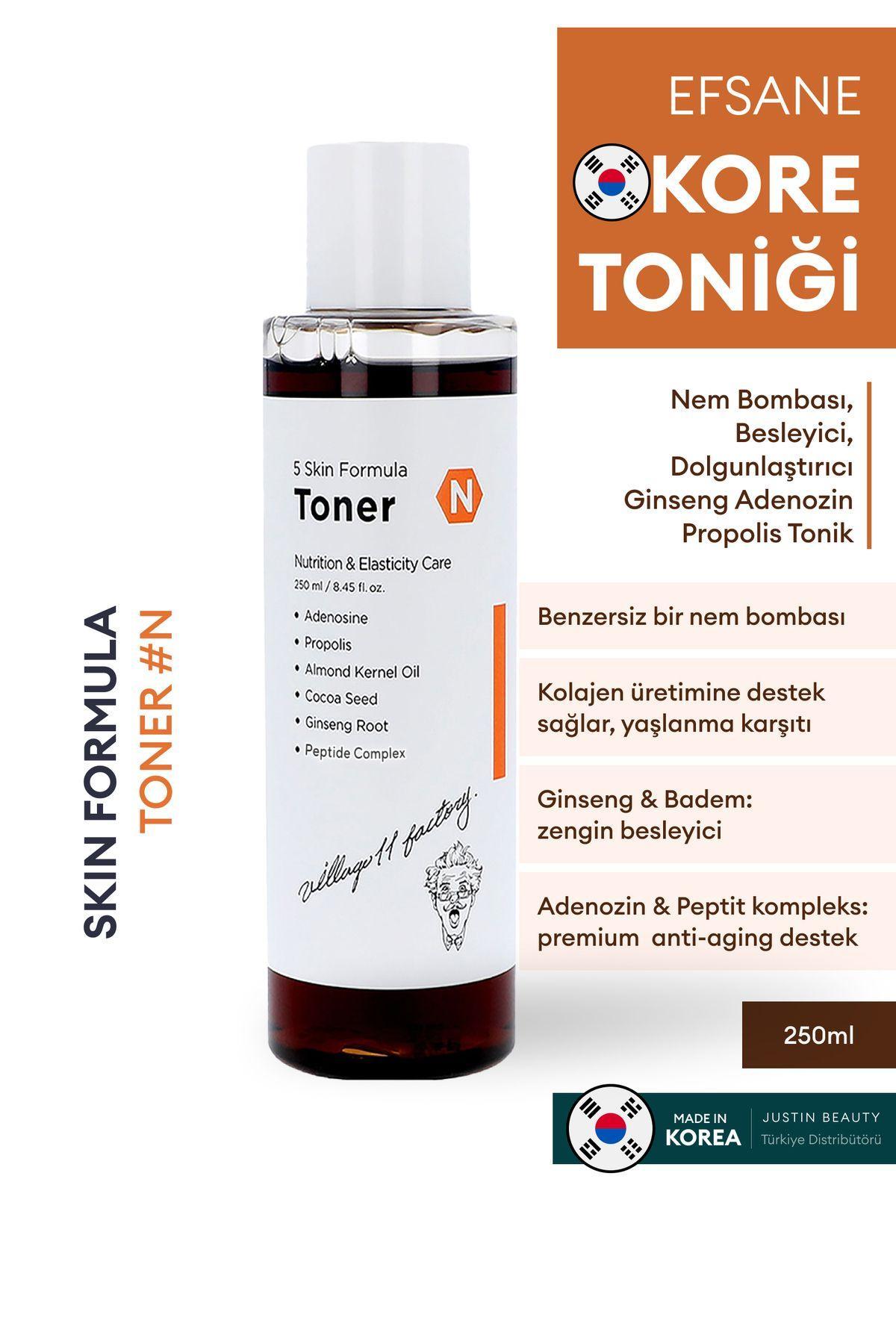 Village 11 Factory N Skin Formula Toner 250ml - Nem Bombası, Besleyici, Dolgunlaştırıcı Ginseng Adenozin Propolis Tonik