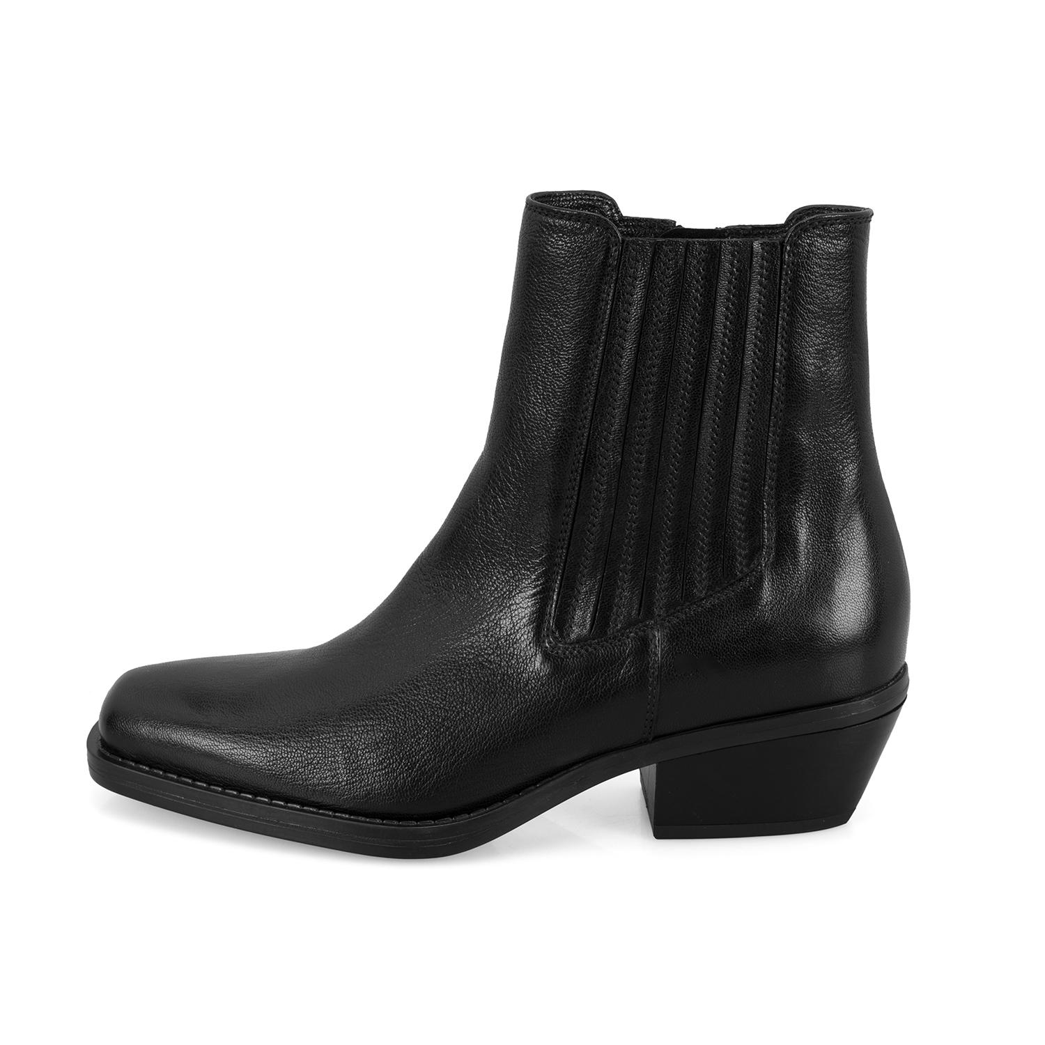 Kadın Siyah Topuklu Deri Kovboy Botu