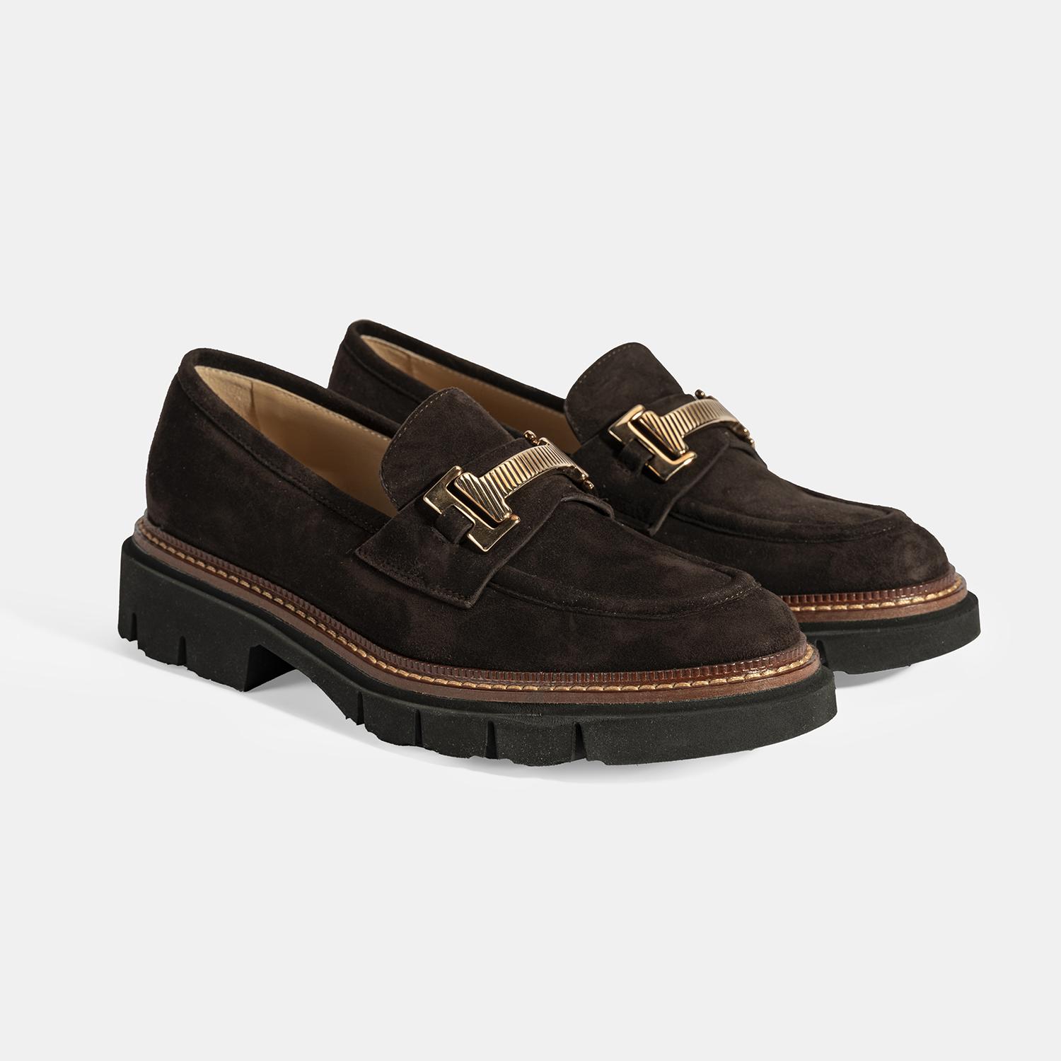 Luca Grossi Kadın Kahve Toka Detaylı Süet Loafer