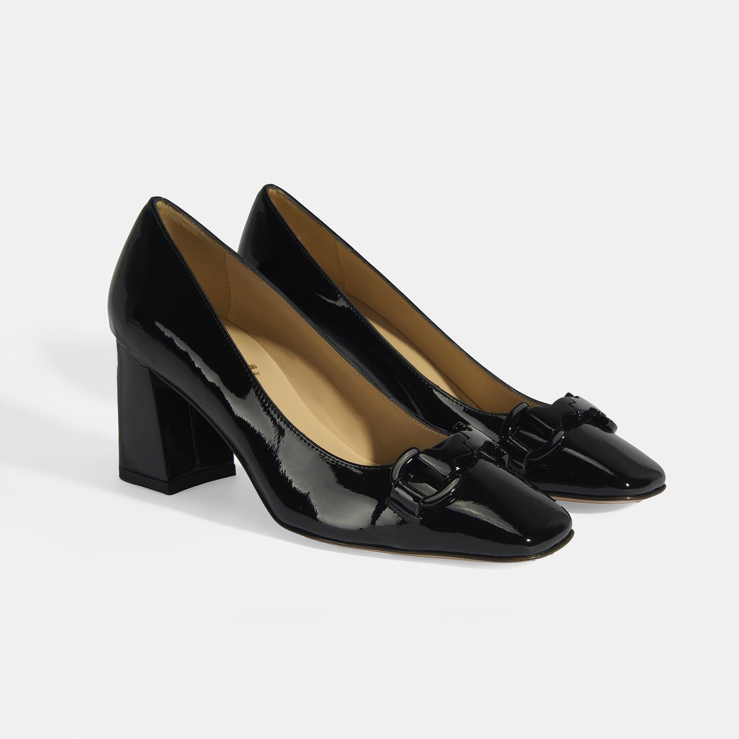 Luca Grossi Kadın Siyah Toka Aksesuarlı Rugan Babet