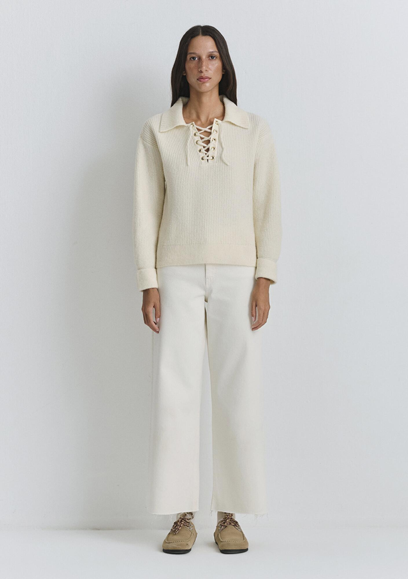 Mavi Polo Yaka Ekru Kazak 1710879-80194