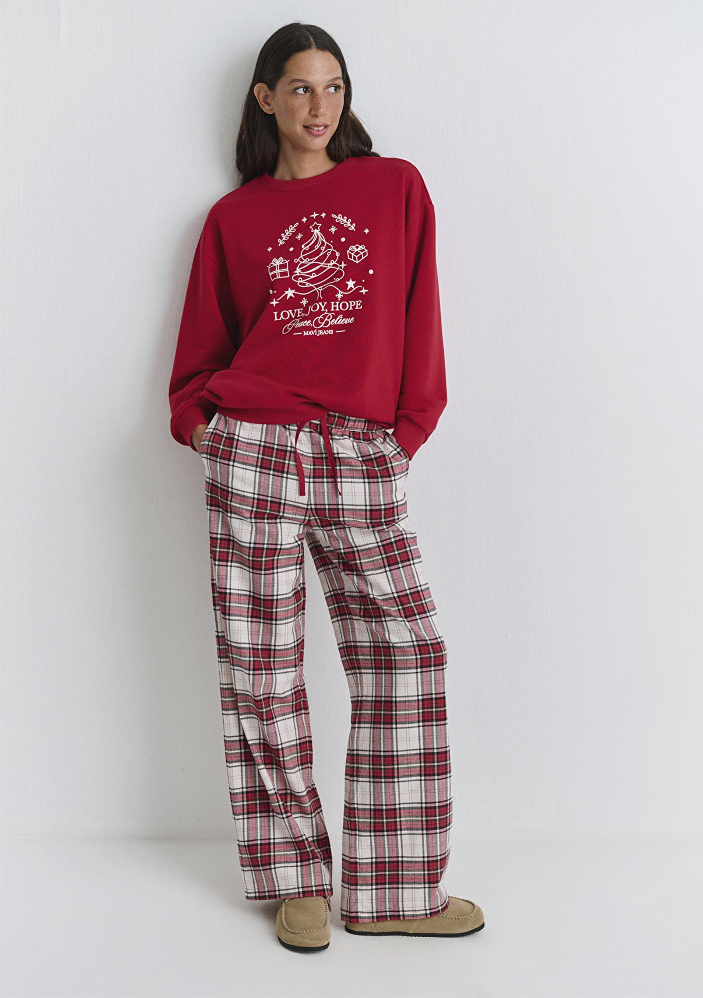 Mavi Yılbaşı Temalı Ekose Pantolon 1011168-80638