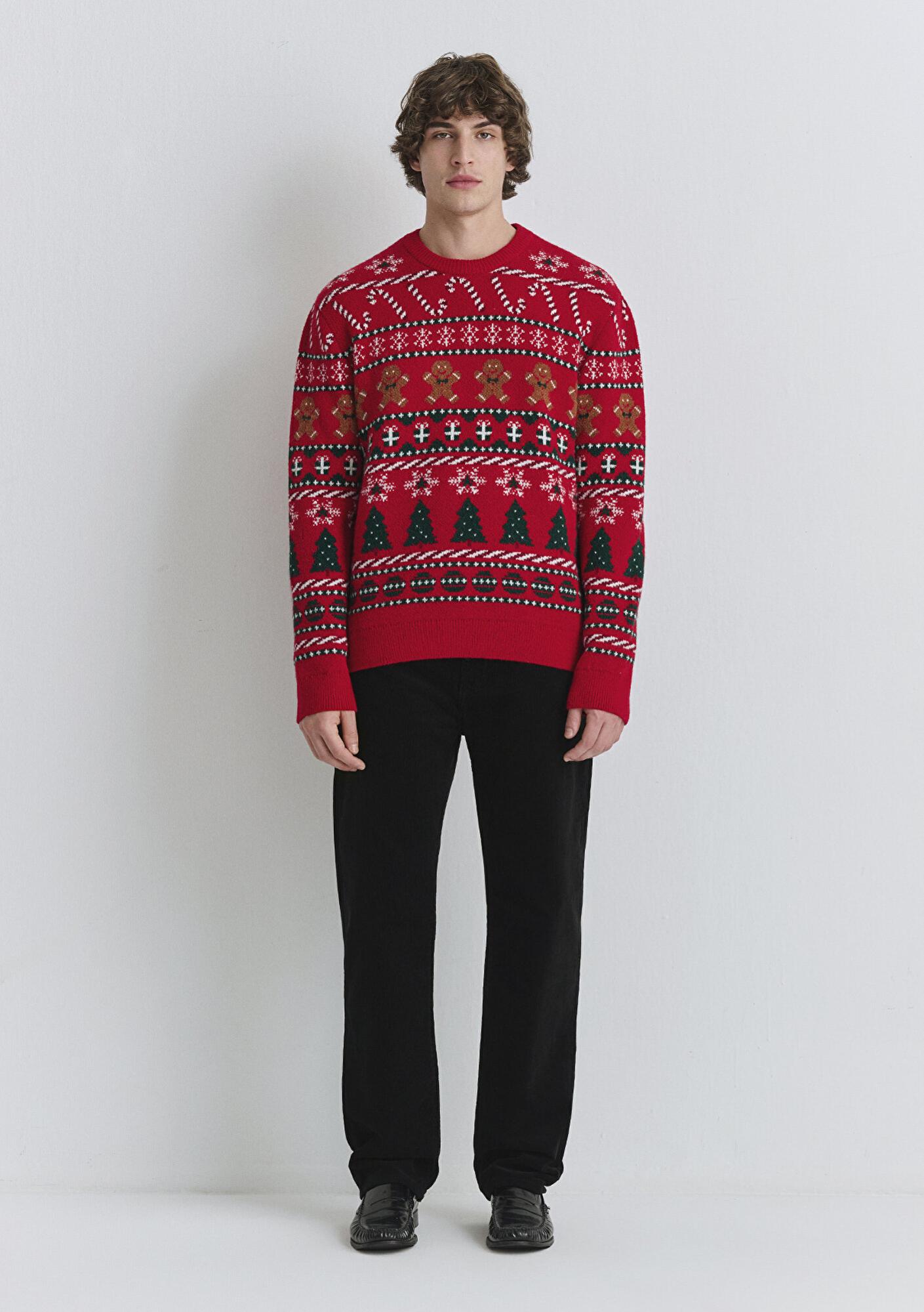 Mavi Yılbaşı Temalı Kırmızı Kazak Regular Fit / Normal Kesim 0710403-85905