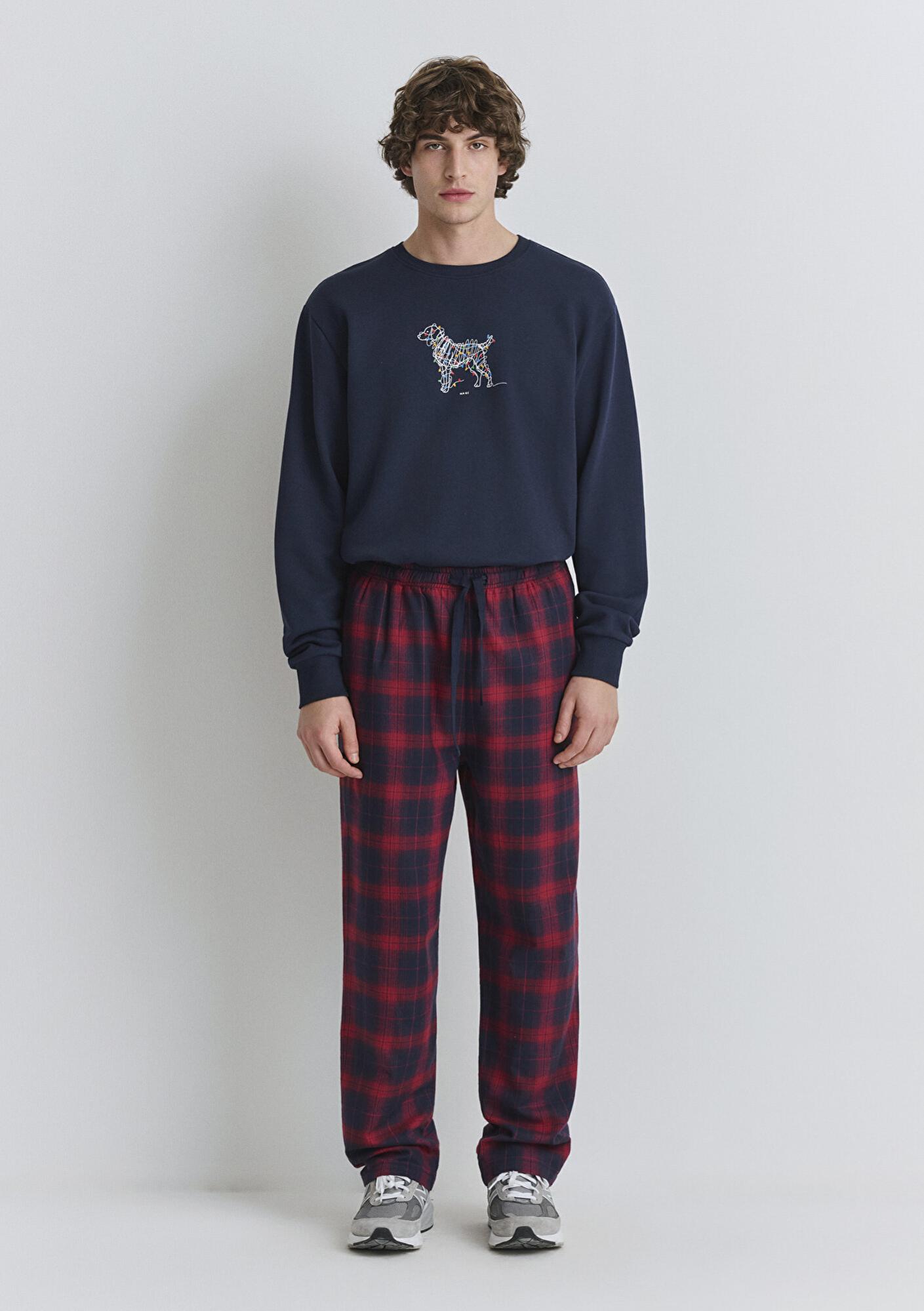 Mavi Yılbaşı Temalı Ekose Pantolon 0010570-84538