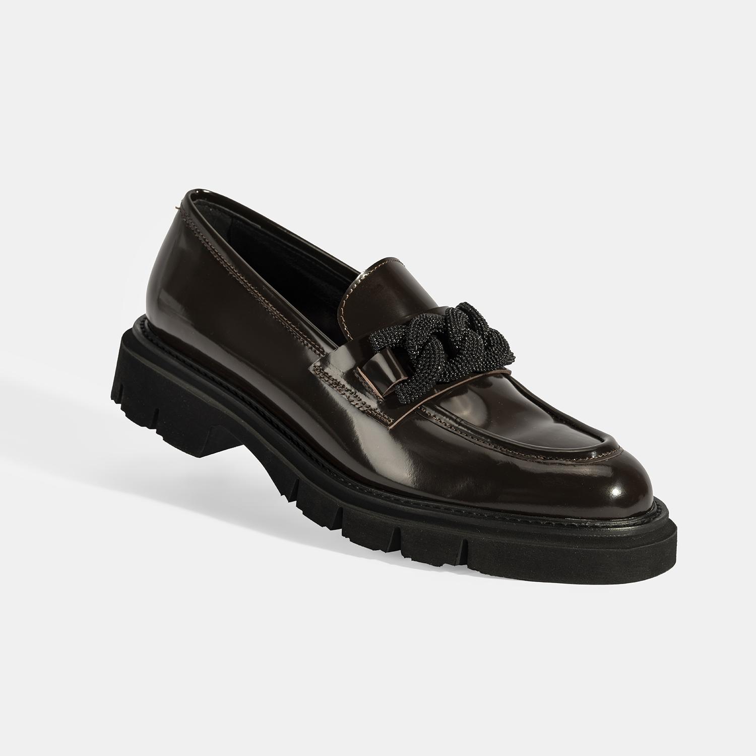 Luca Grossi Kadın Kahve Toka Detaylı Deri Loafer