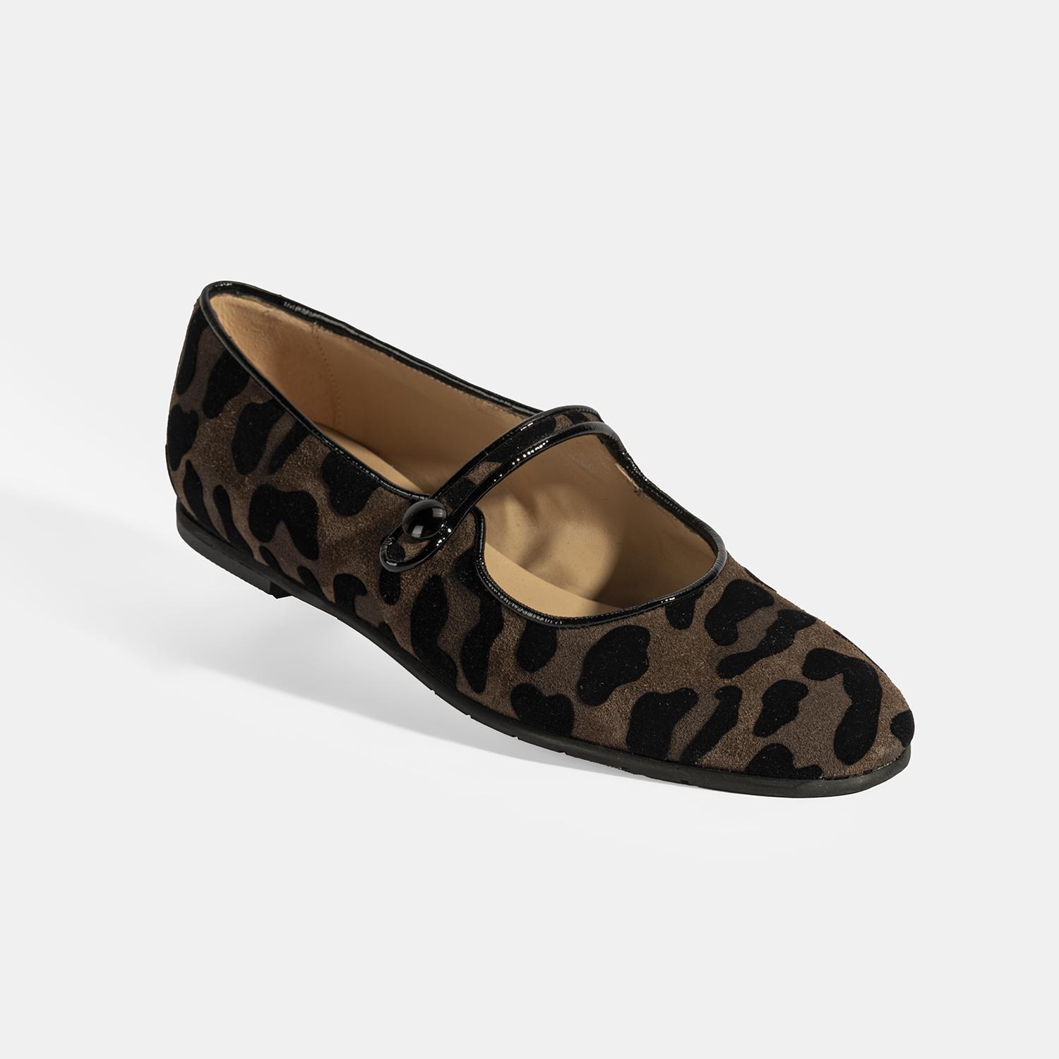 Luca Grossi Kadın Kahve Leopar Mary Jane Süet Babet