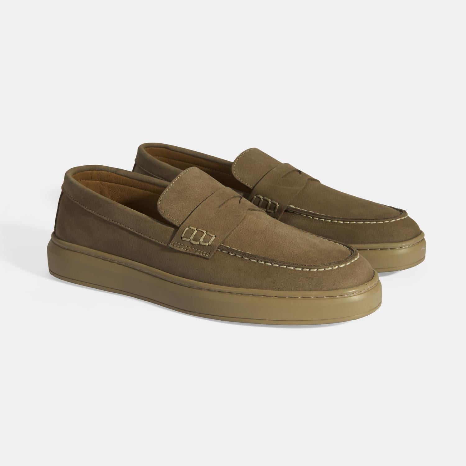 Erkek Bej Slip-On Nubuk Deri Loafer