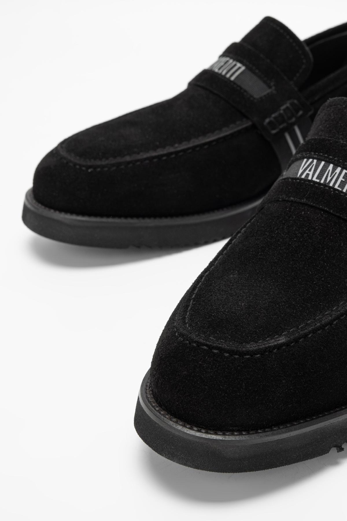 Valmenti Erkek Hakiki Deri Siyah Süet Loafer Ayakkabı