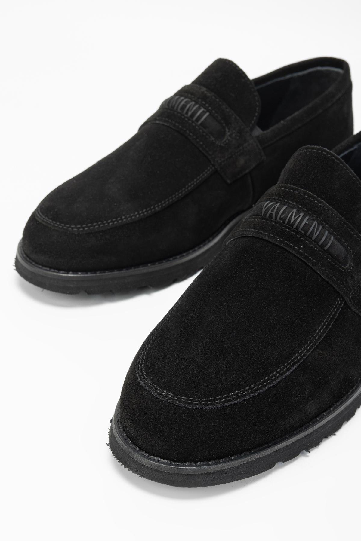 Valmenti Erkek Hakiki Deri Siyah Süet Loafer Ayakkabı