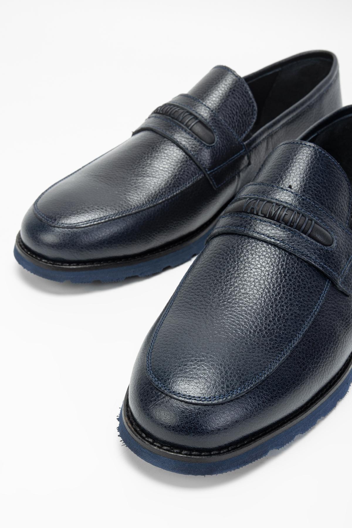 Valmenti Erkek Hakiki Deri Lacivert Loafer Ayakkabı