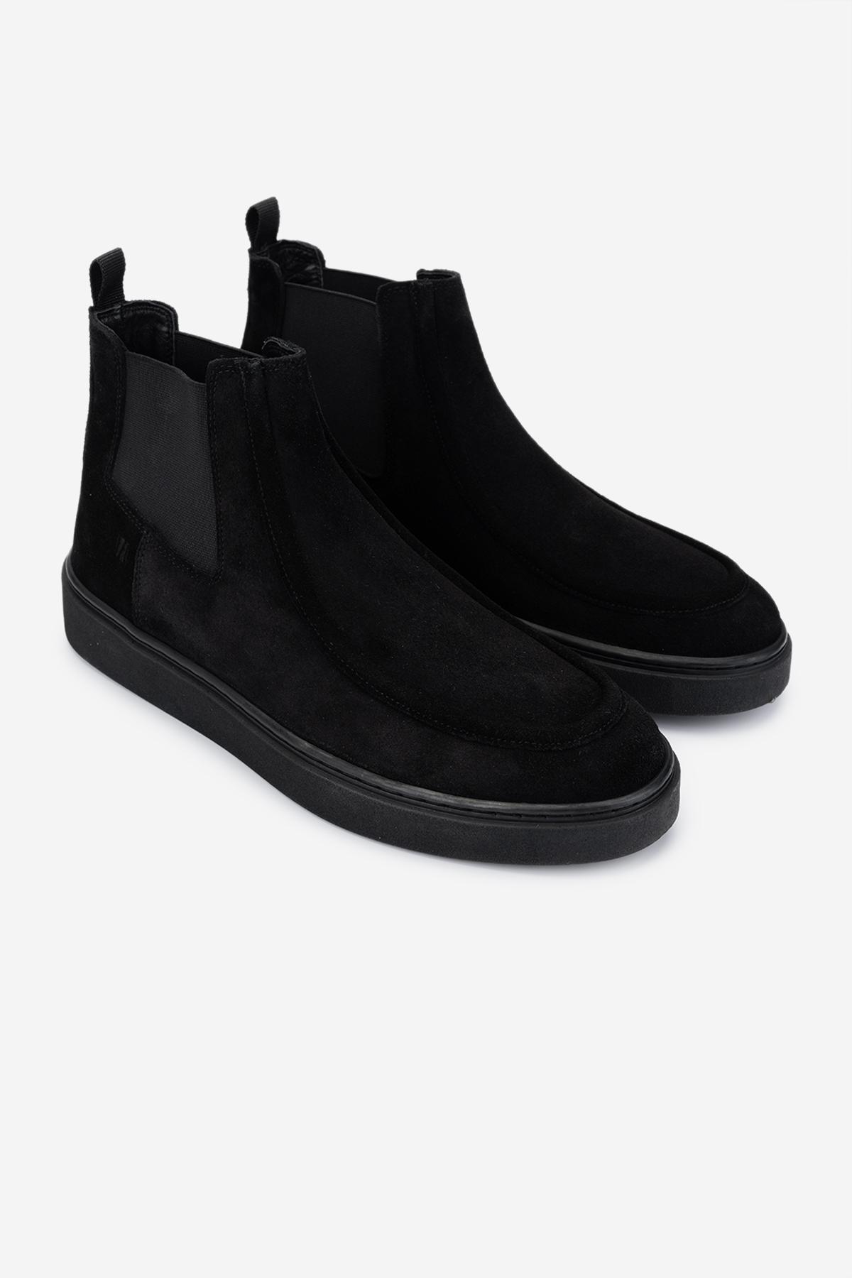 Valmenti Erkek Hakiki Deri Siyah Süet Casual Bot