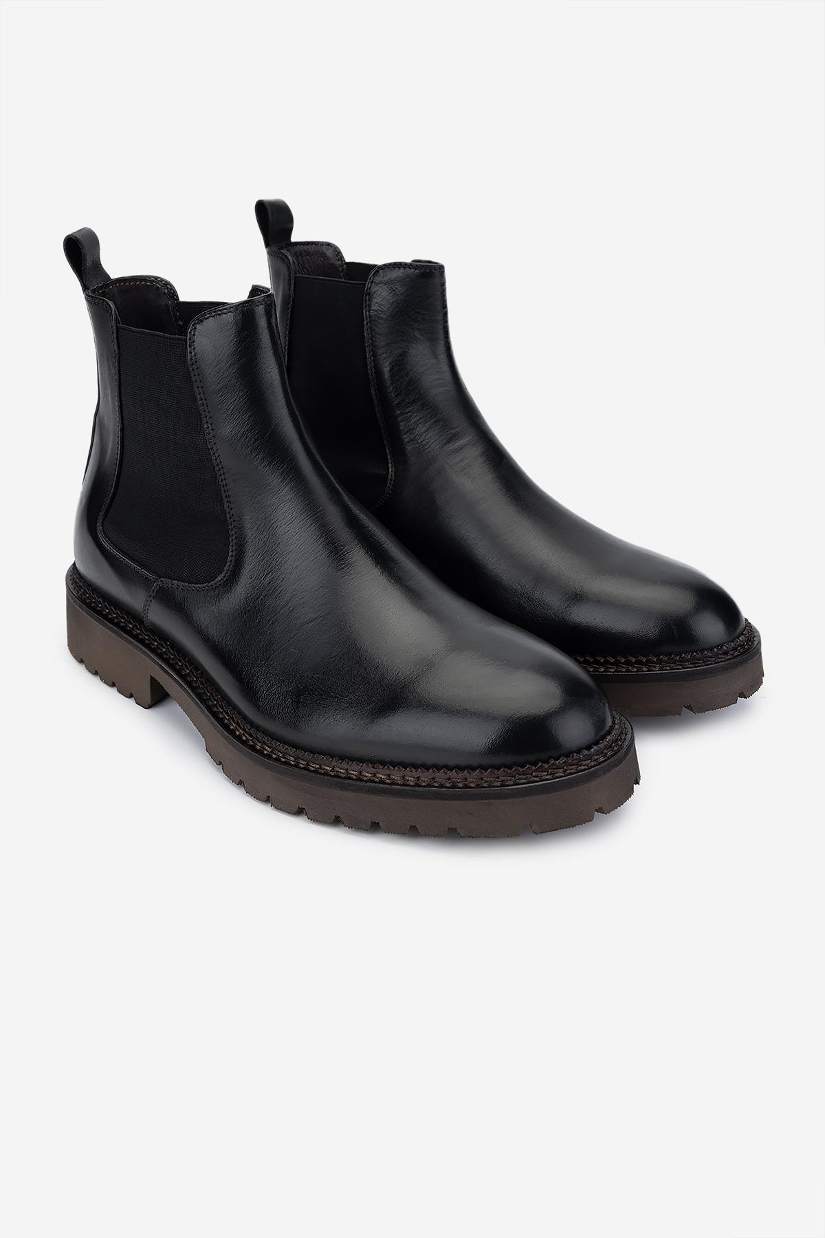 Valmenti Erkek Hakiki Deri Siyah Casual Bot