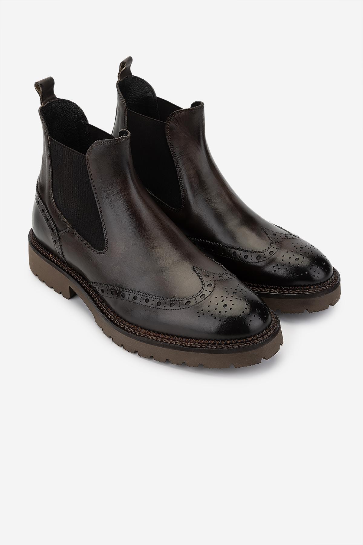 Valmenti Erkek Hakiki Deri Kahverengi Casual Bot