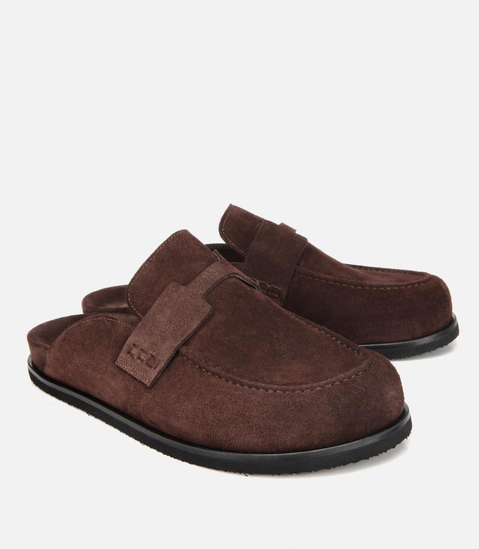 Erkek Süet Deri Kahverengi Düz Terlik