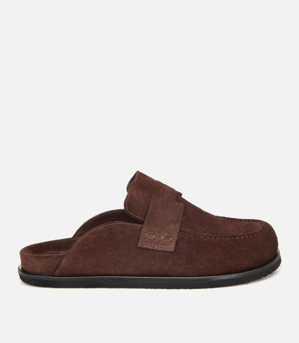 Erkek Süet Deri Kahverengi Düz Terlik