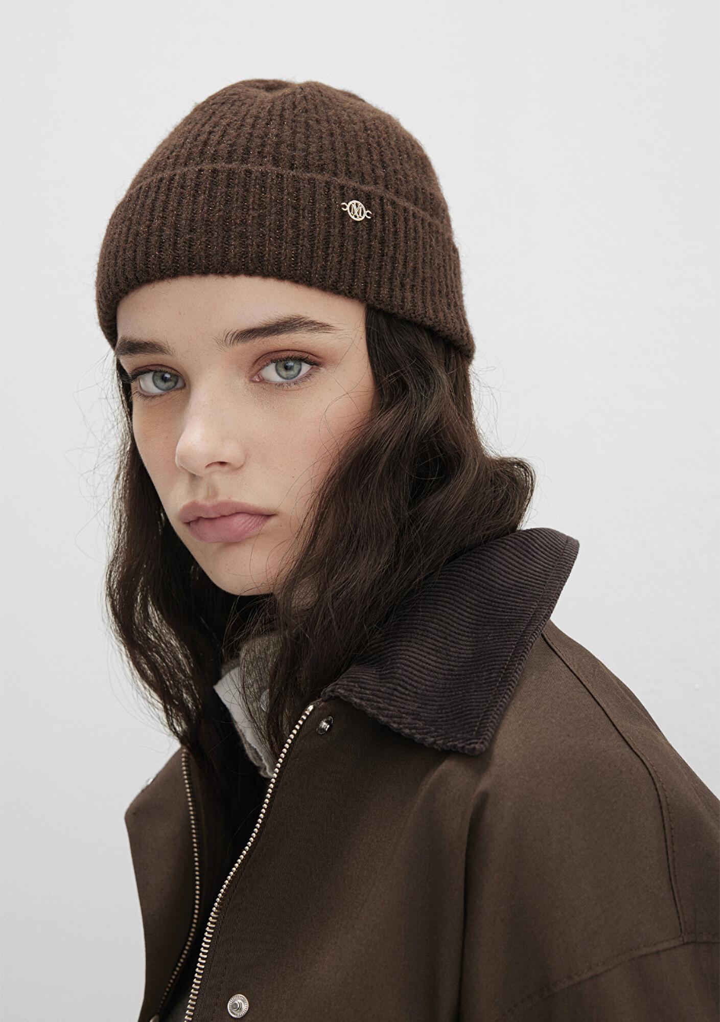 Mavi Yün Karışımlı Kahverengi Bere 1913608-26823