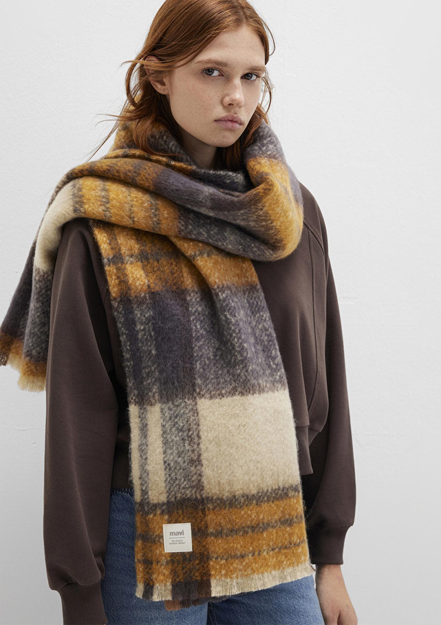 Mavi Püsküllü Kareli Atkı 1913597-35708