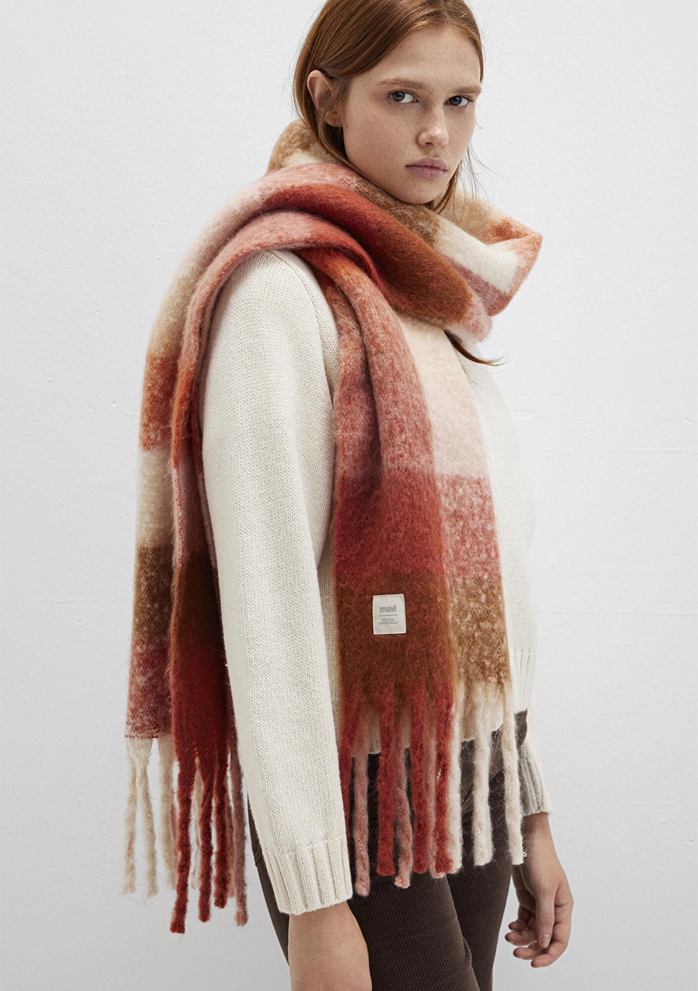 Mavi Püsküllü Kareli Atkı 1913596-35115