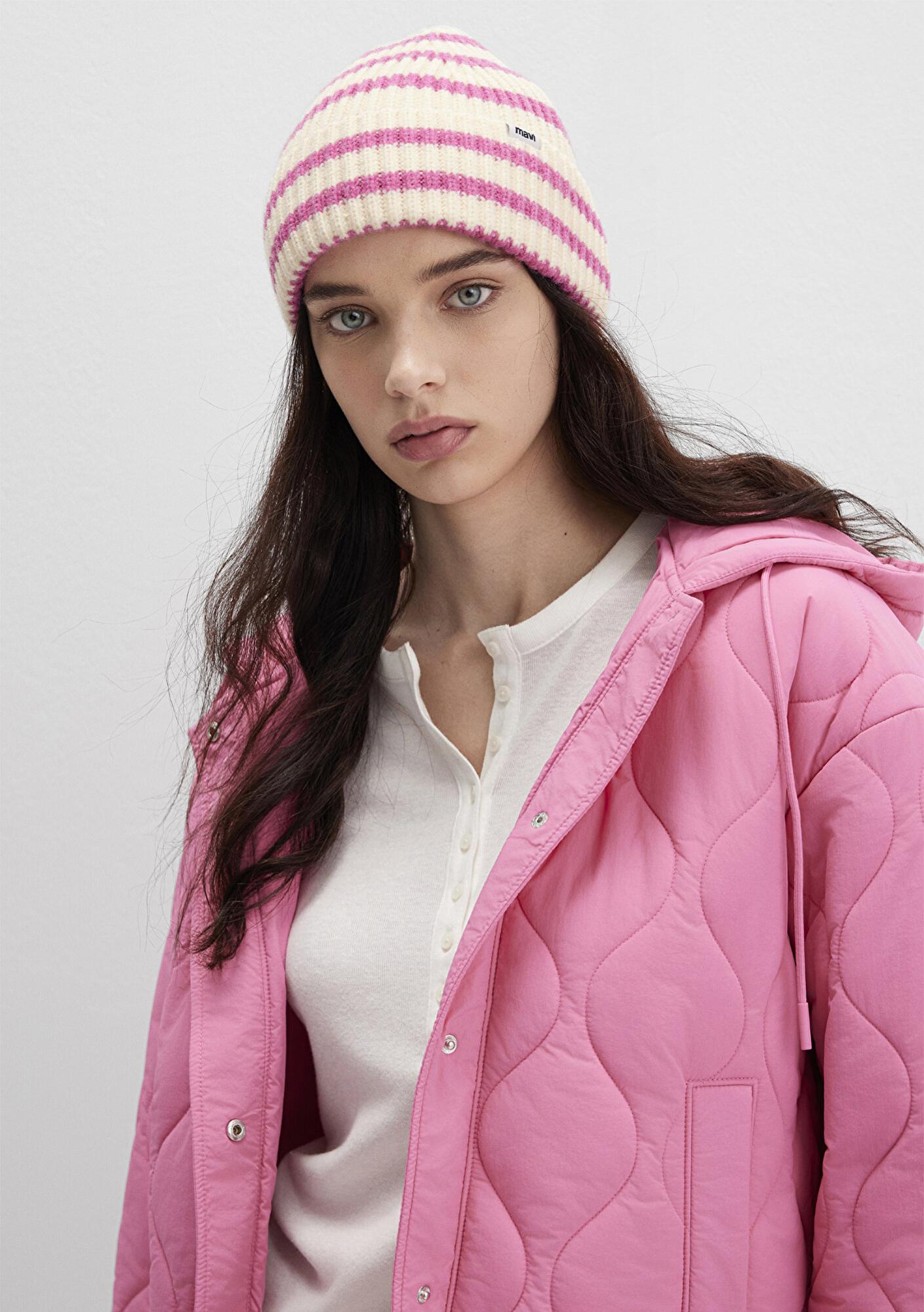 Mavi Pembe Çizgili Ekru Bere 1912804-30376