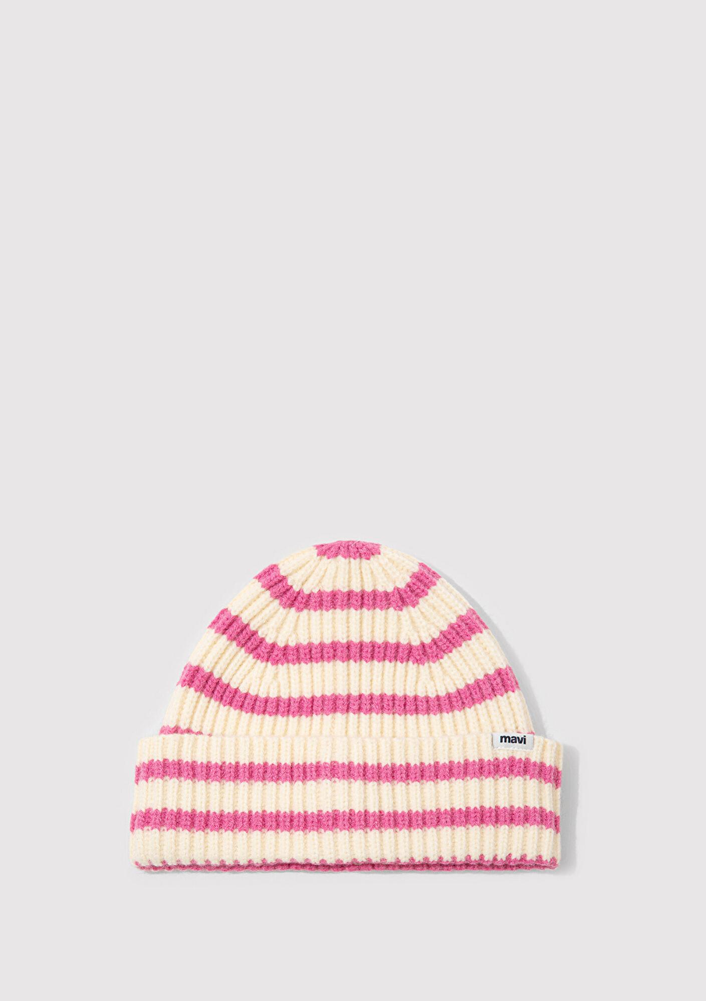 Mavi Pembe Çizgili Ekru Bere 1912804-30376