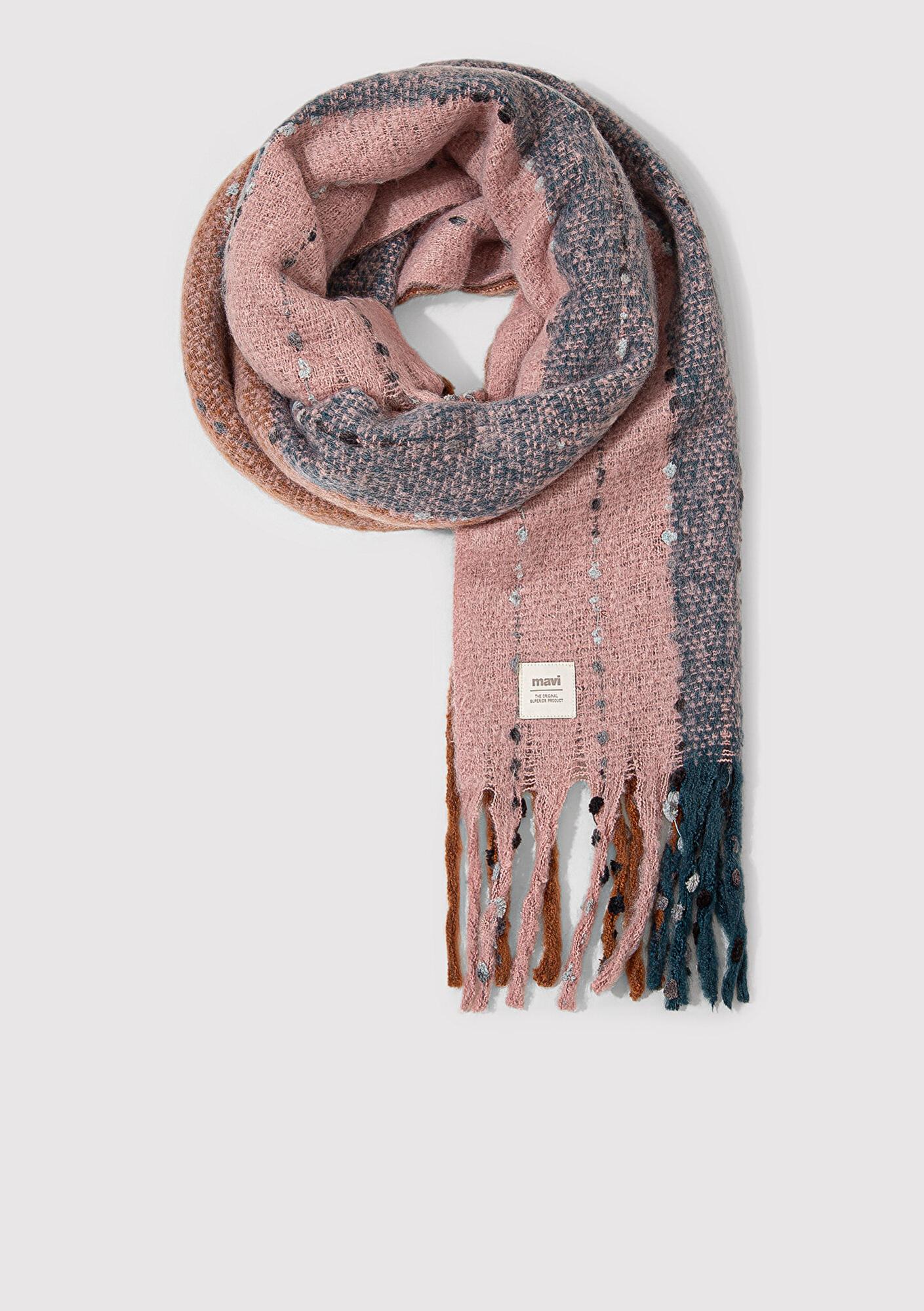 Mavi Püsküllü Pembe Atkı 1910697-17865