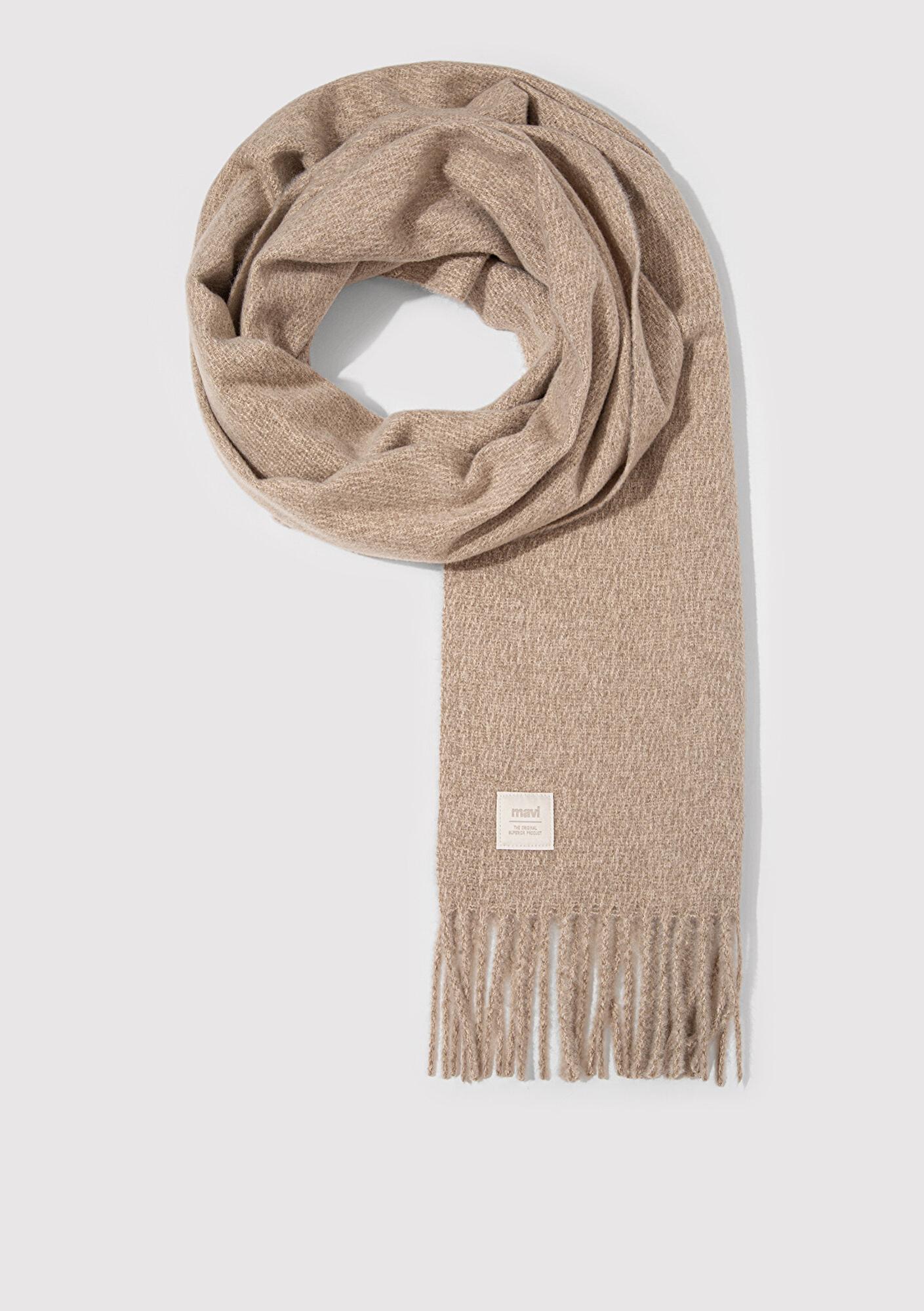 Mavi Püsküllü Bej Atkı 198940-34523