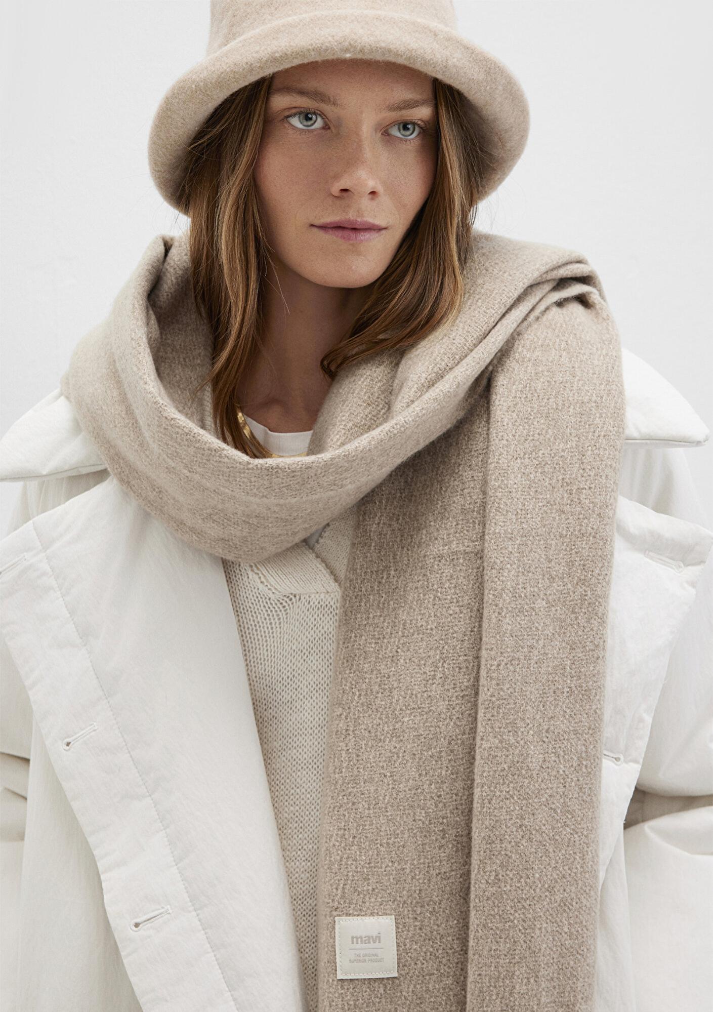 Mavi Püsküllü Bej Atkı 198940-34523