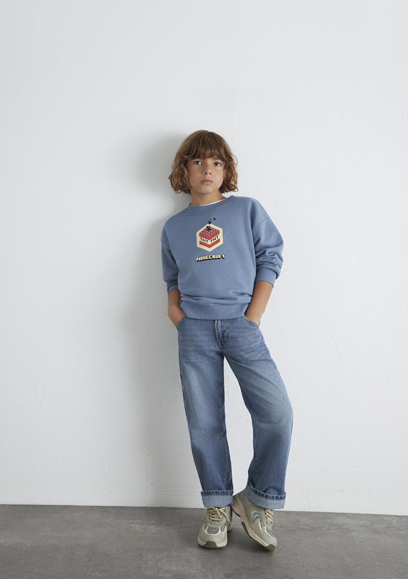 Mavi Minecraft Baskılı Mavi Sweatshirt 6S10130-85518