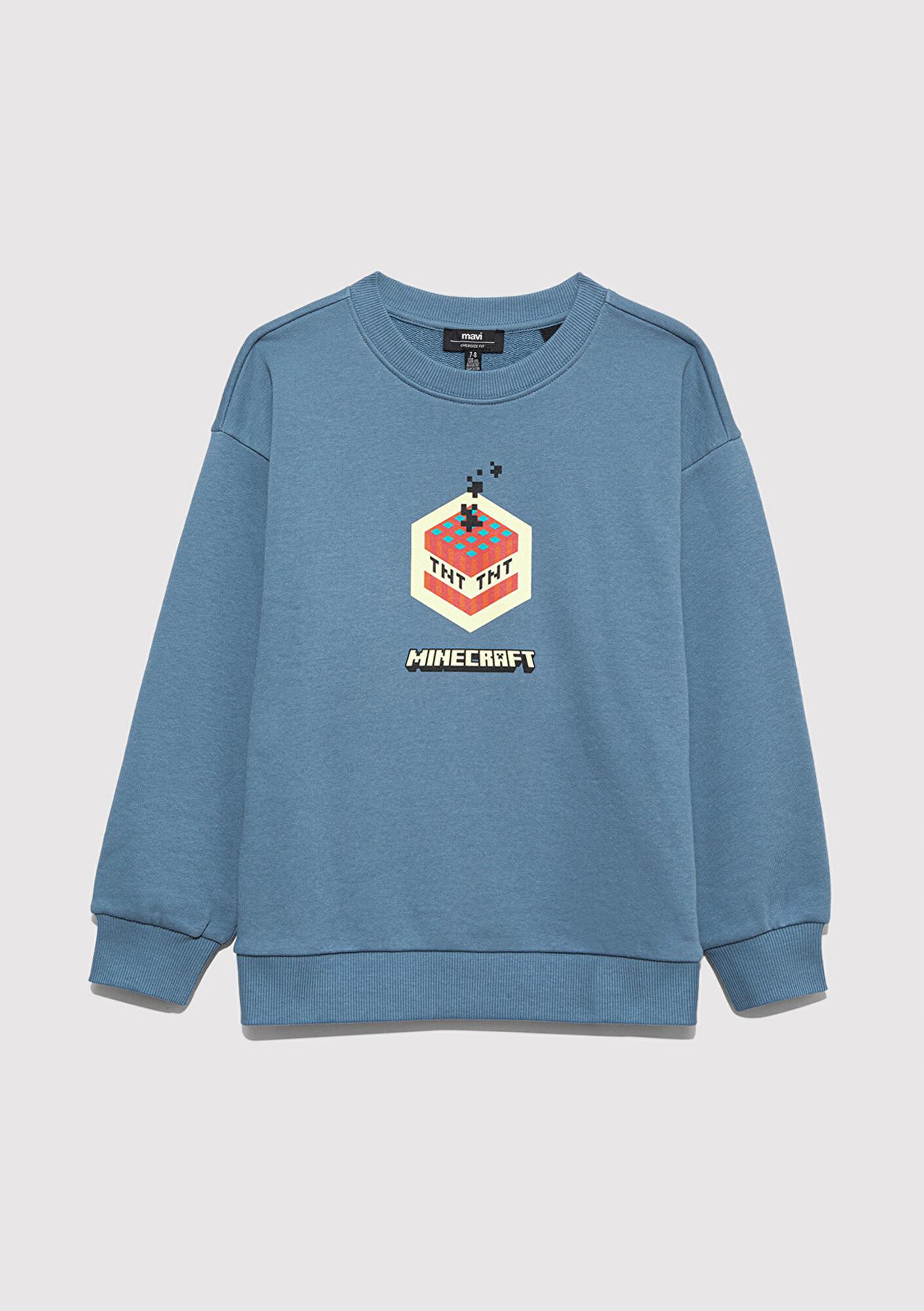 Mavi Minecraft Baskılı Mavi Sweatshirt 6S10130-85518