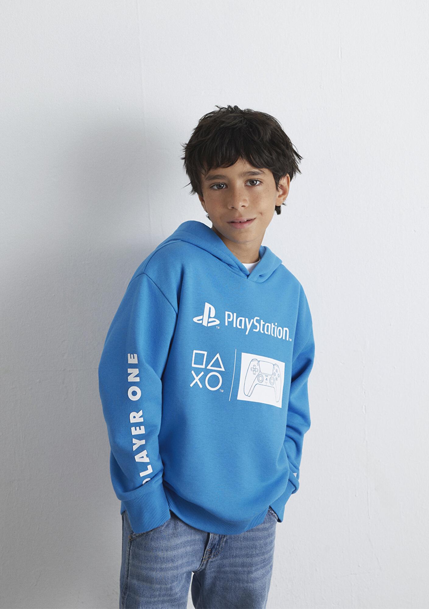 Mavi PlayStation Baskılı Kapüşonlu Mavi Sweatshirt 6S10131-70772