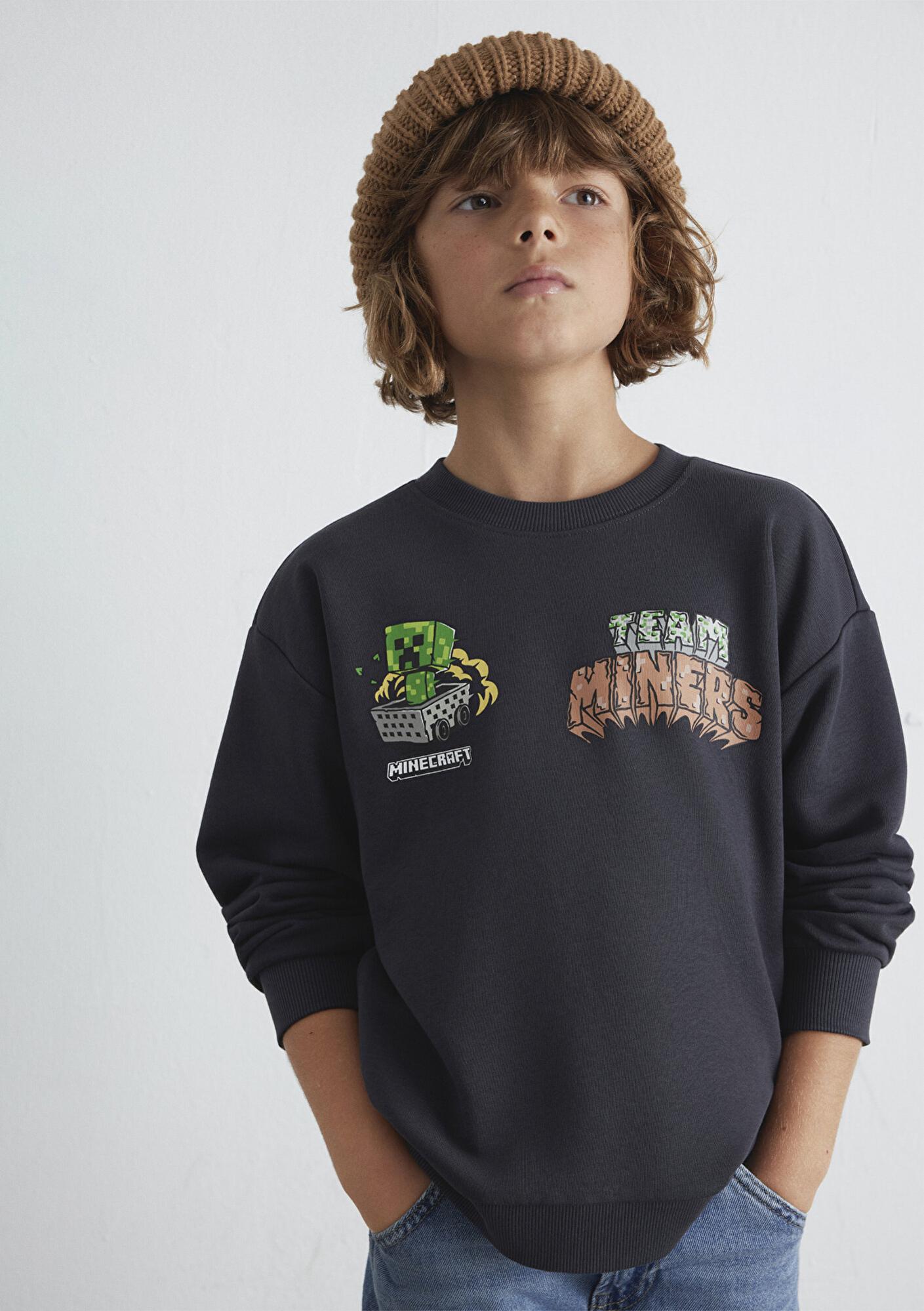 Mavi Minecraft Baskılı Antrasit Sweatshirt 6S10129-70087