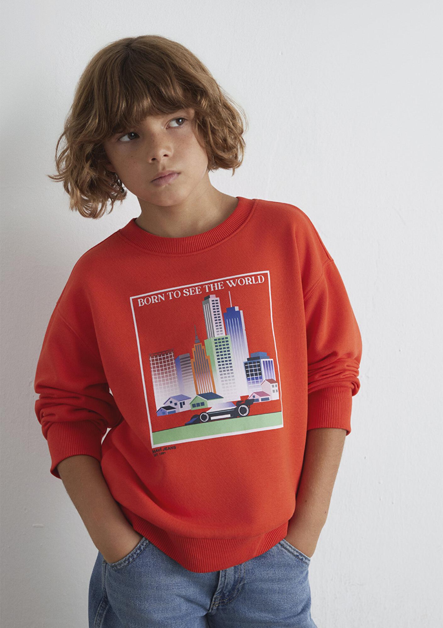 Mavi Araba Baskılı Turuncu Sweatshirt 6S10125-88523