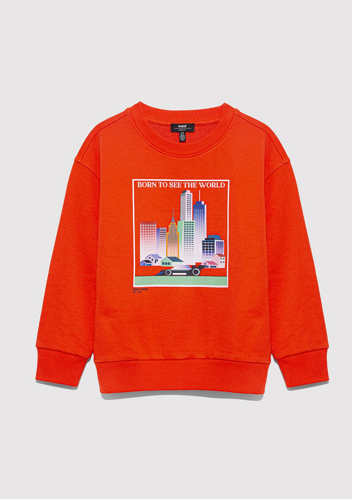 Mavi Araba Baskılı Turuncu Sweatshirt 6S10125-88523