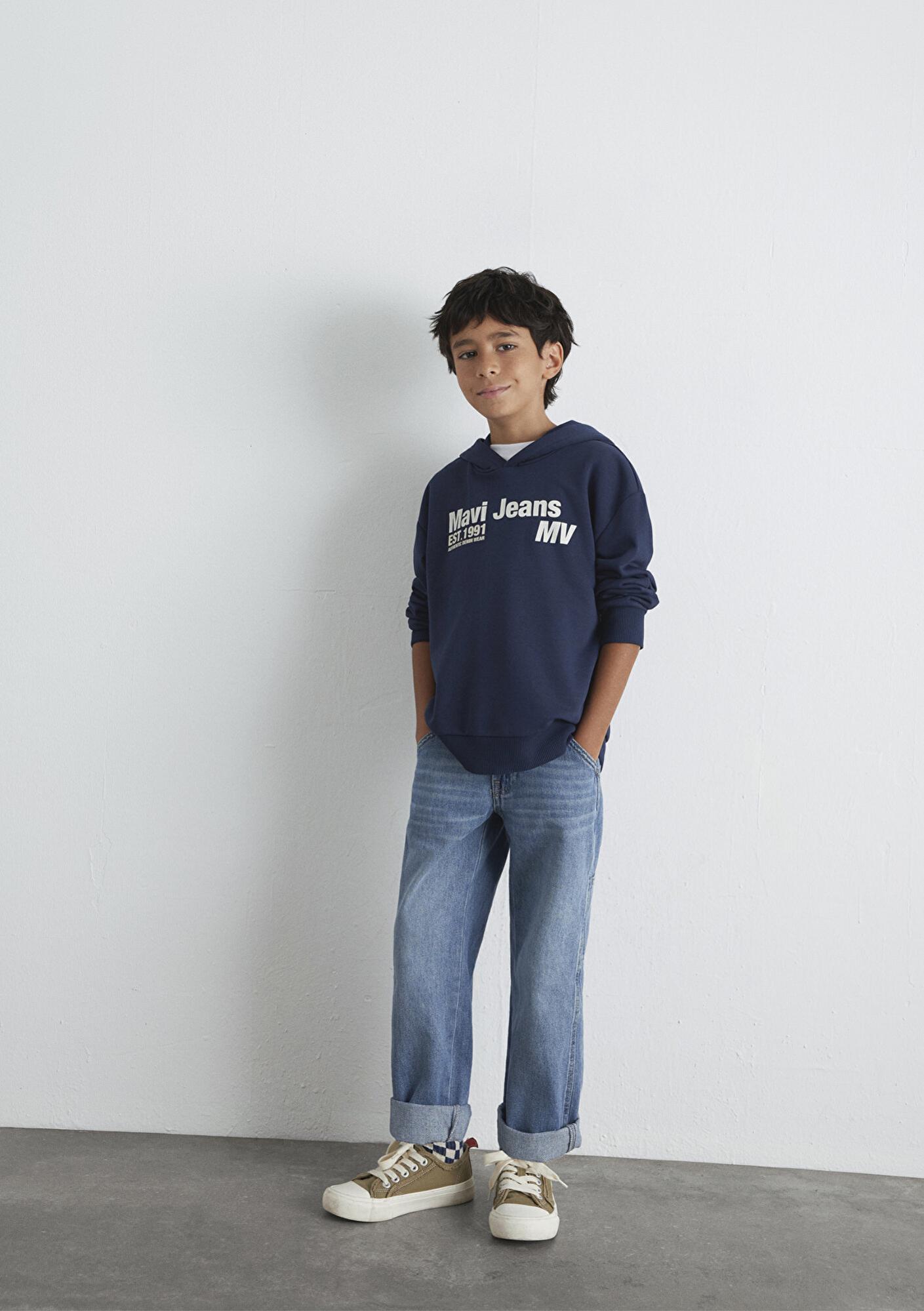 Mavi Mavi Jeans Baskılı Kapüşonlu Lacivert Sweatshirt 6S10141-82318