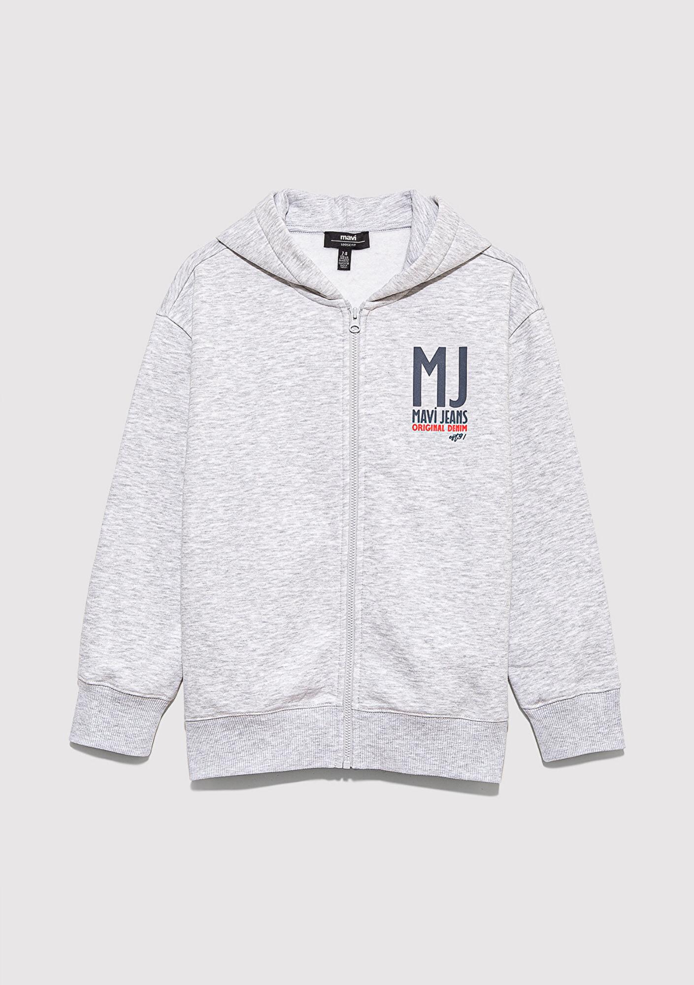 Mavi MJ Baskılı Kapüşonlu Gri Sweatshirt 6S10138-88467