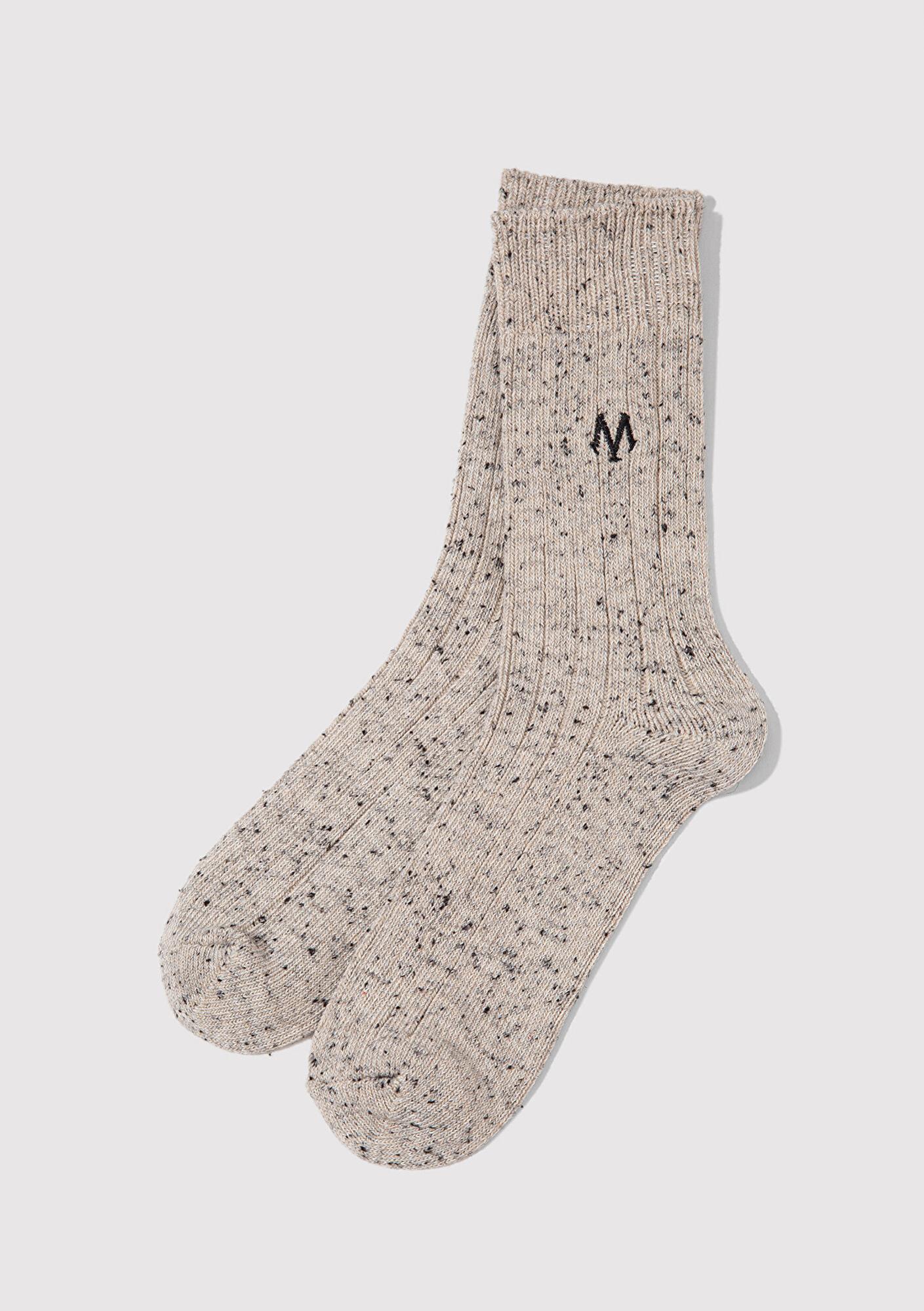 Mavi M Logo Nakışlı Ekru Bot Çorabı 0911615-70007