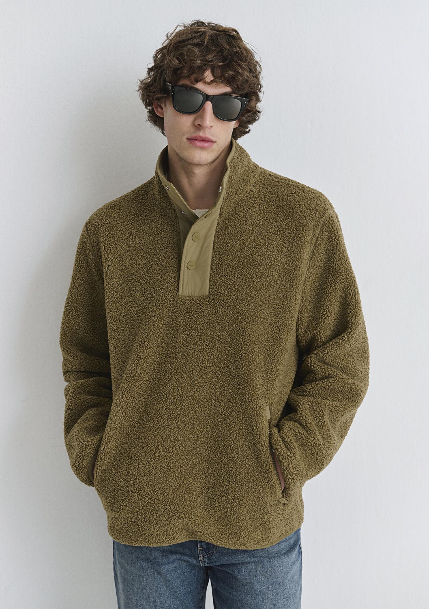 Mavi Dik Yaka Kahverengi Sweatshirt Loose Fit / Bol Rahat Kesim 0110737-70362