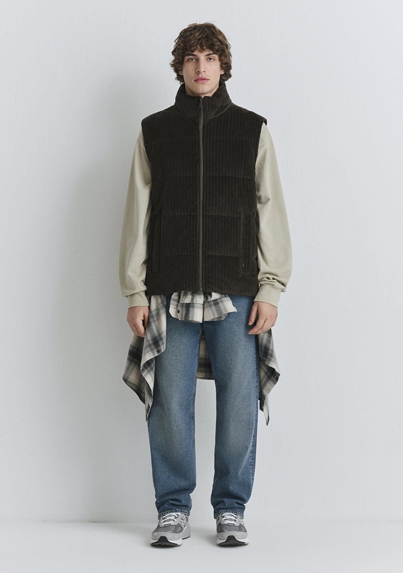 Mavi Kahverengi Kadife Şişme Yelek Regular Fit / Normal Kesim 0110659-71552