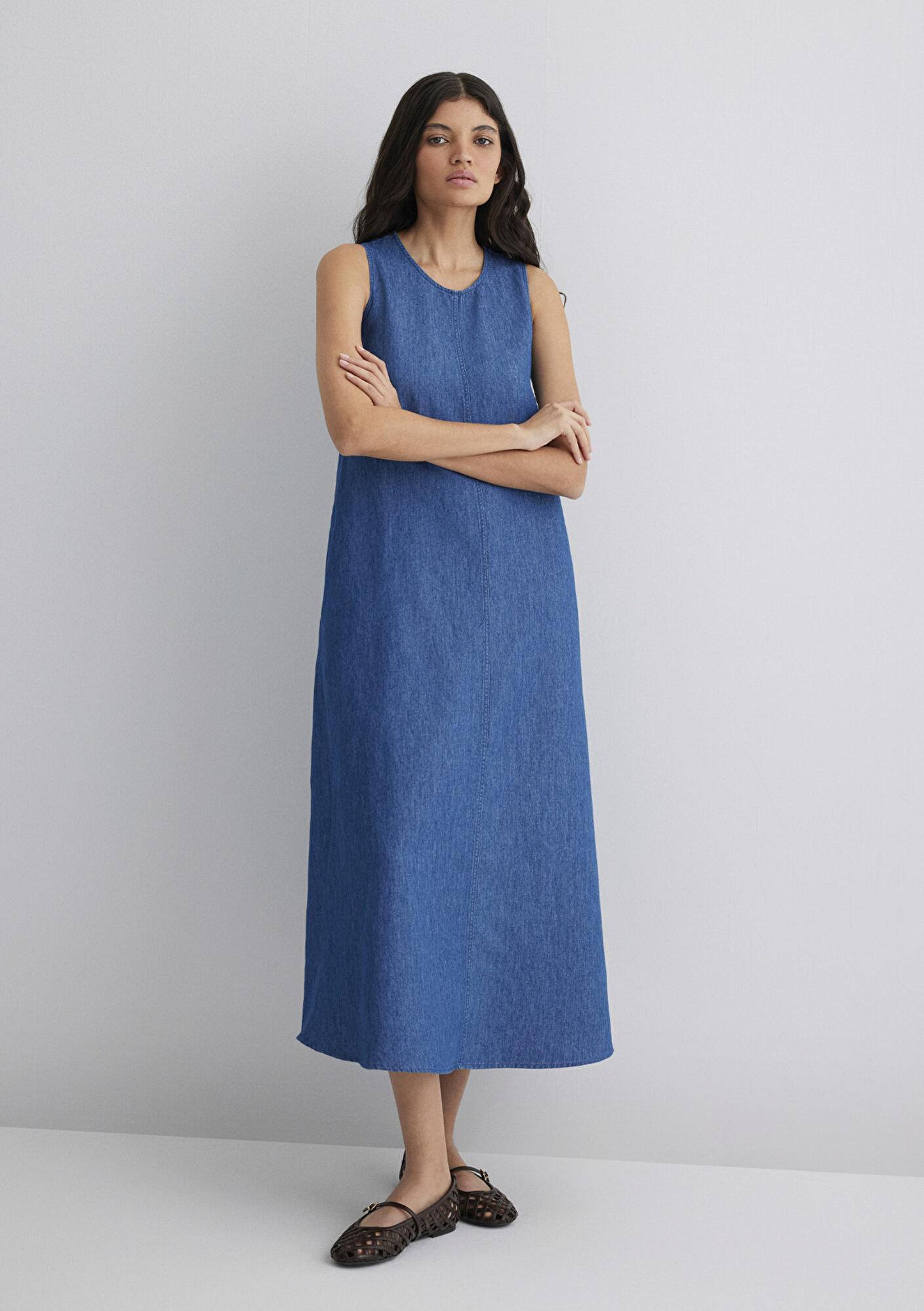 Mavi Keten Karışımlı Indigo Elbise 1310668-82052