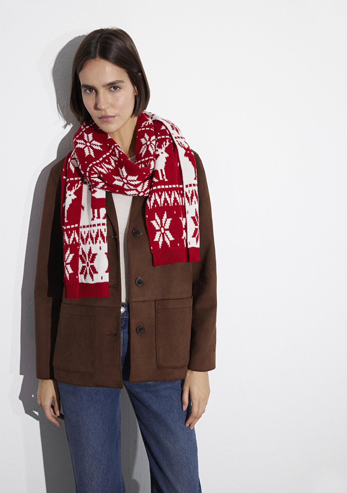 Mavi Yılbaşı Temalı Kırmızı Atkı 1913221-82054