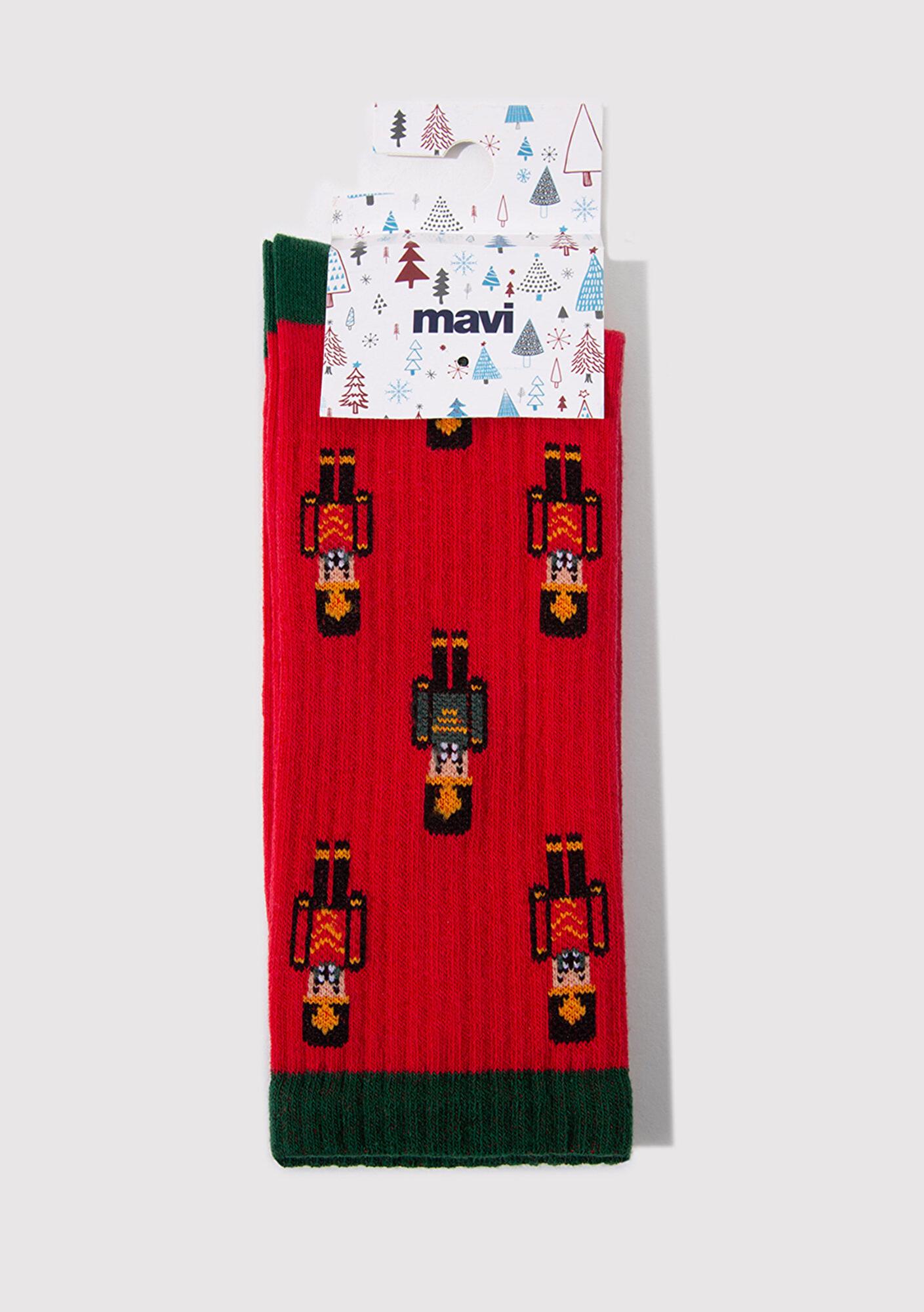 Mavi Yılbaşı Temalı Kırmızı Soket Çorap 0911765-32421