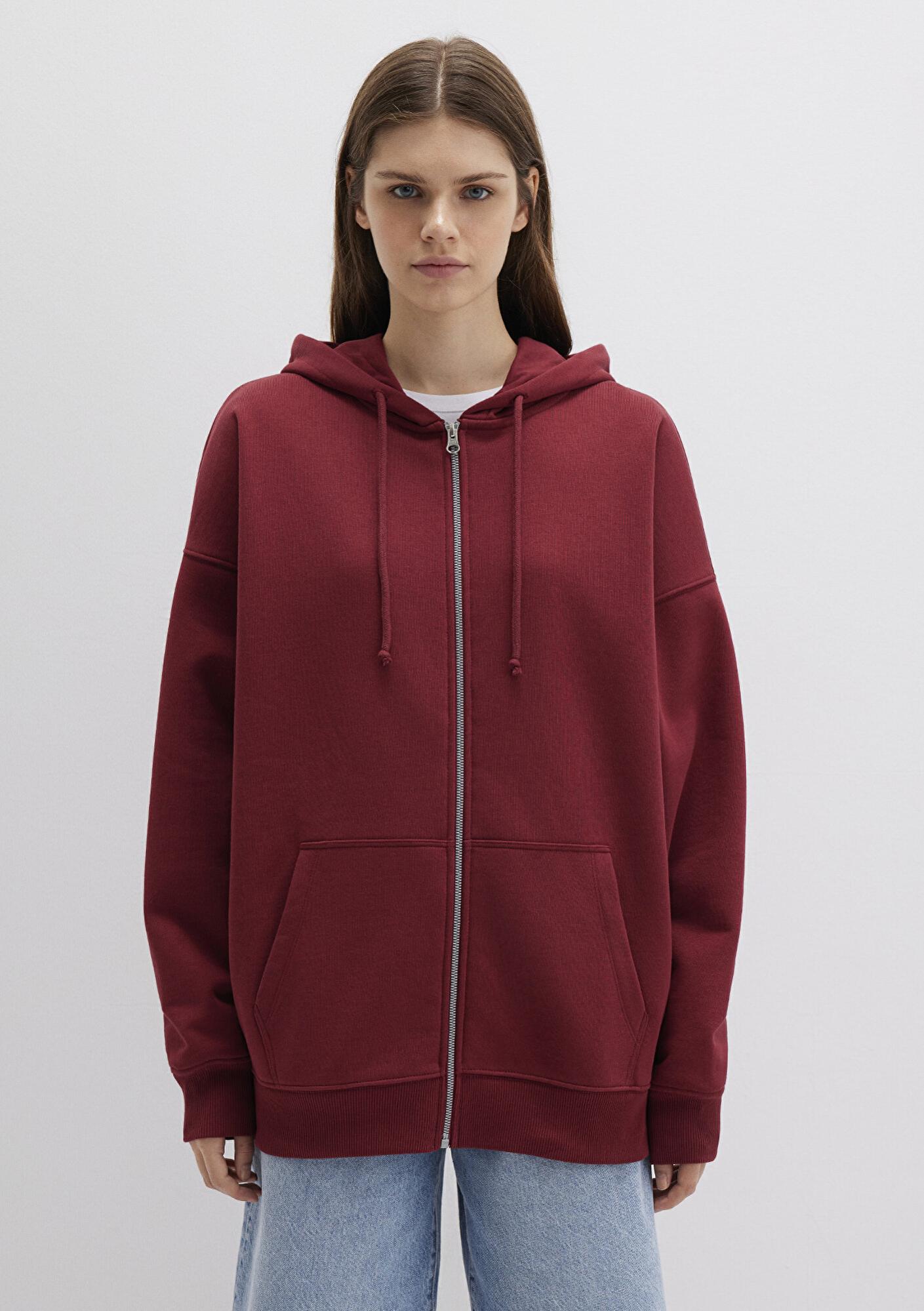 Mavi Kapüşonlu Fermuarlı Bordo Sweatshirt 1610221-85493