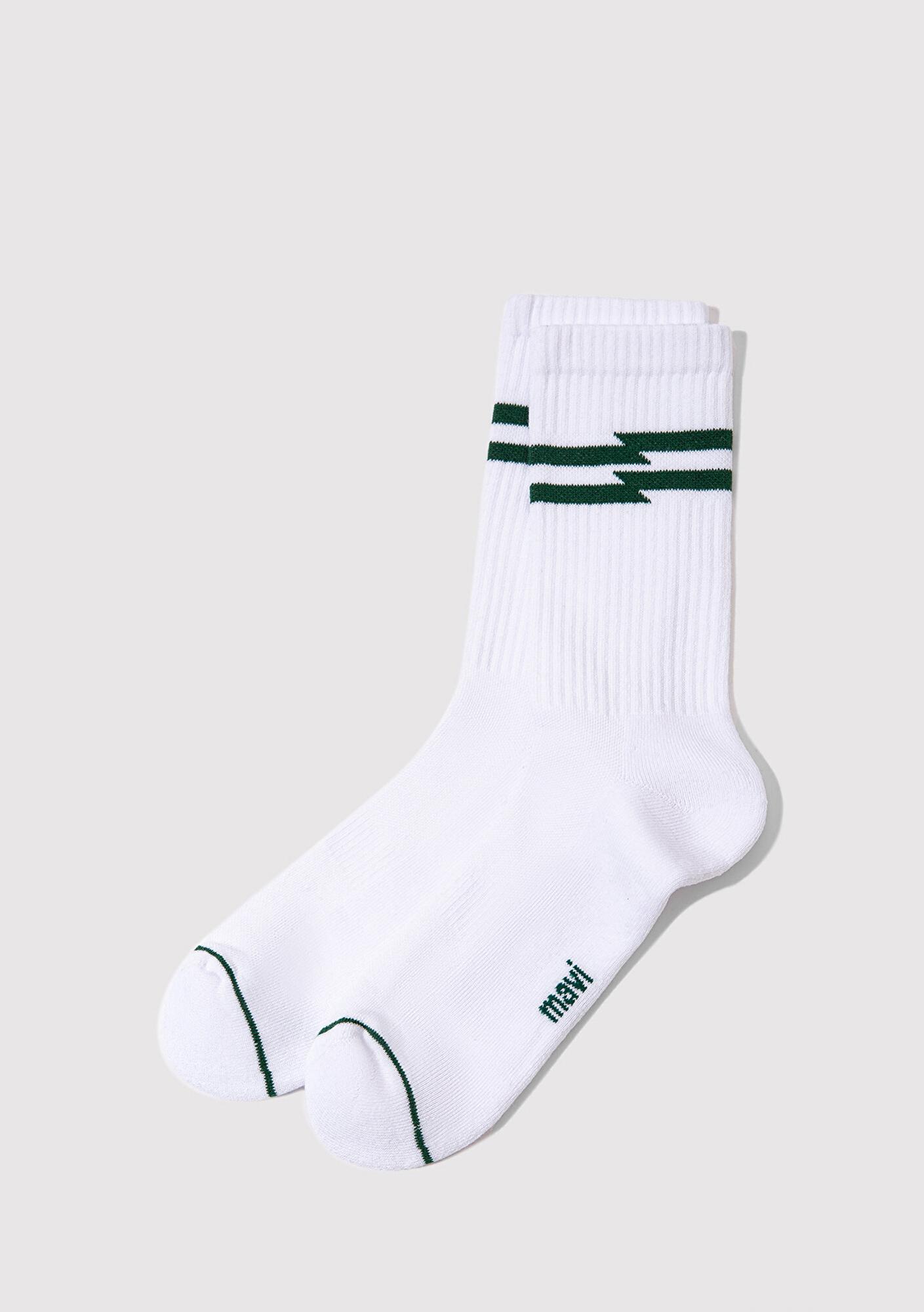 Mavi Çizgi Detaylı Beyaz Soket Çorap 0911583-620