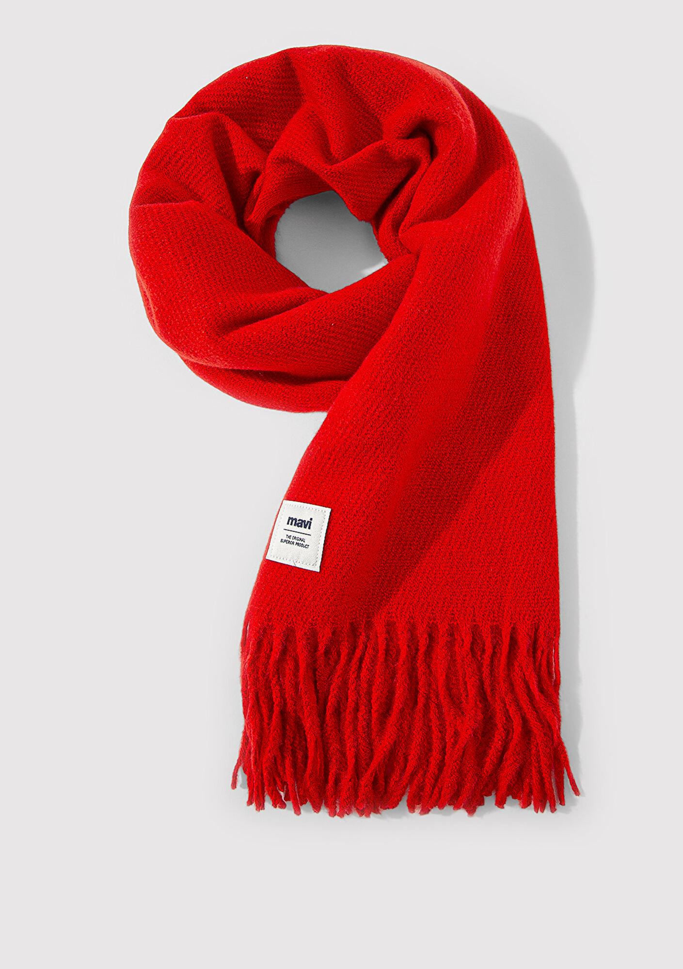 Mavi Püsküllü Kırmızı Atkı 198940-32180