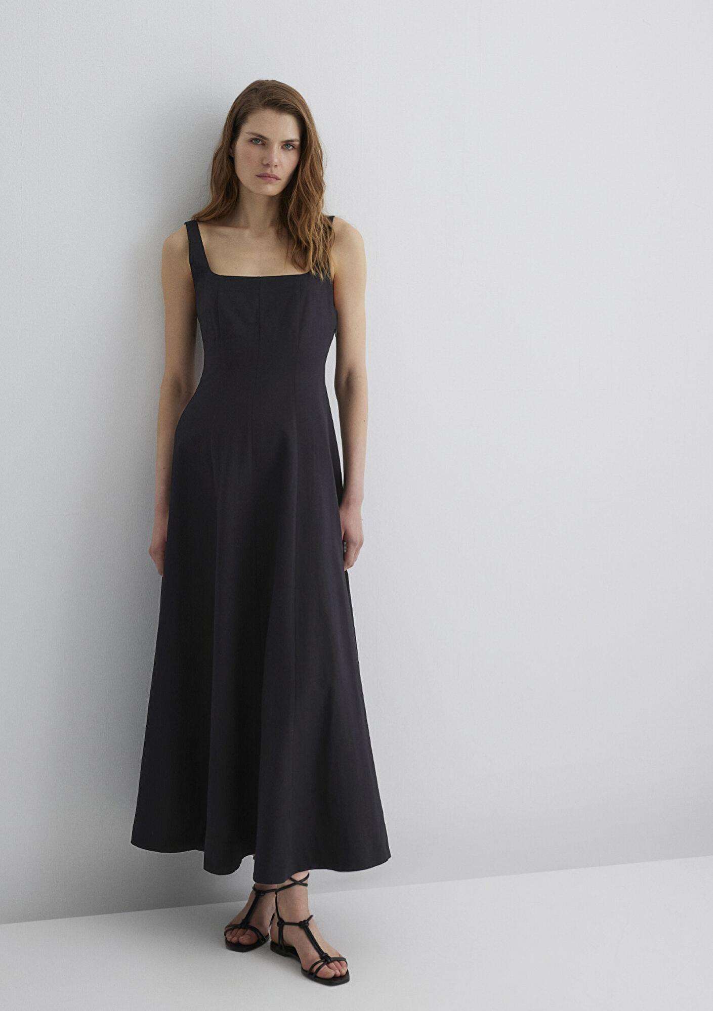 Mavi Askılı Siyah Uzun Elbise 1310479-900