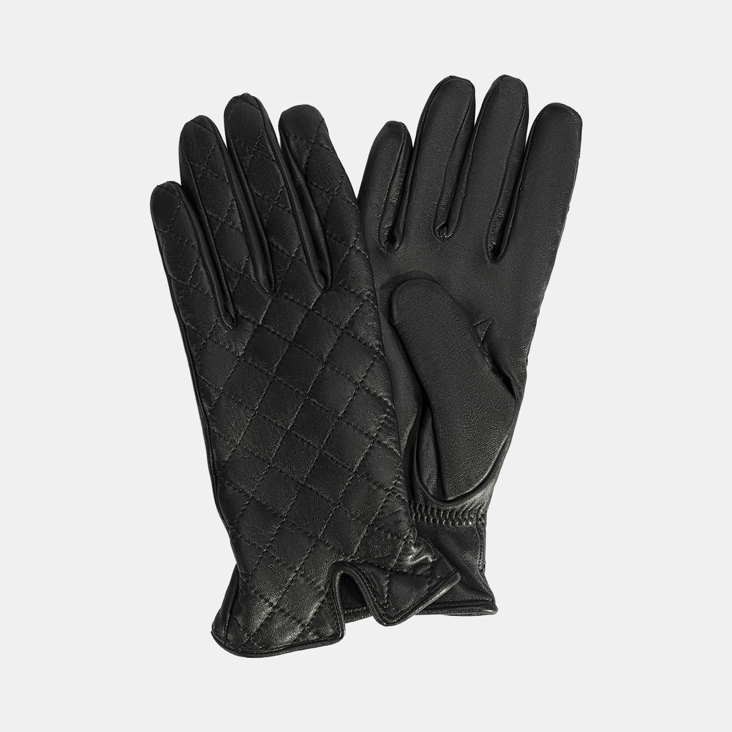 Siyah Kadın Kapitone Deri Eldiven