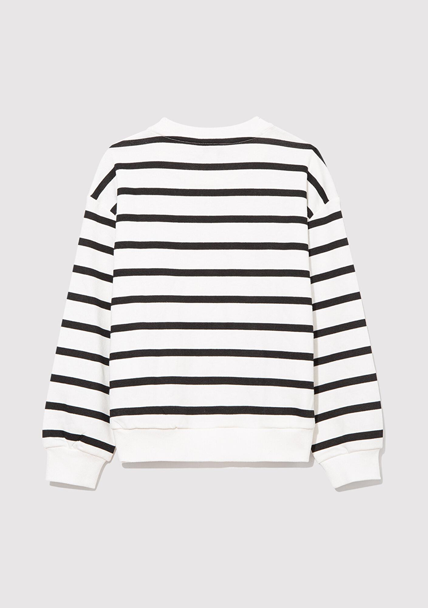 Mavi Mavi Logo Baskılı Siyah Çizgili Sweatshirt 7S10038-900