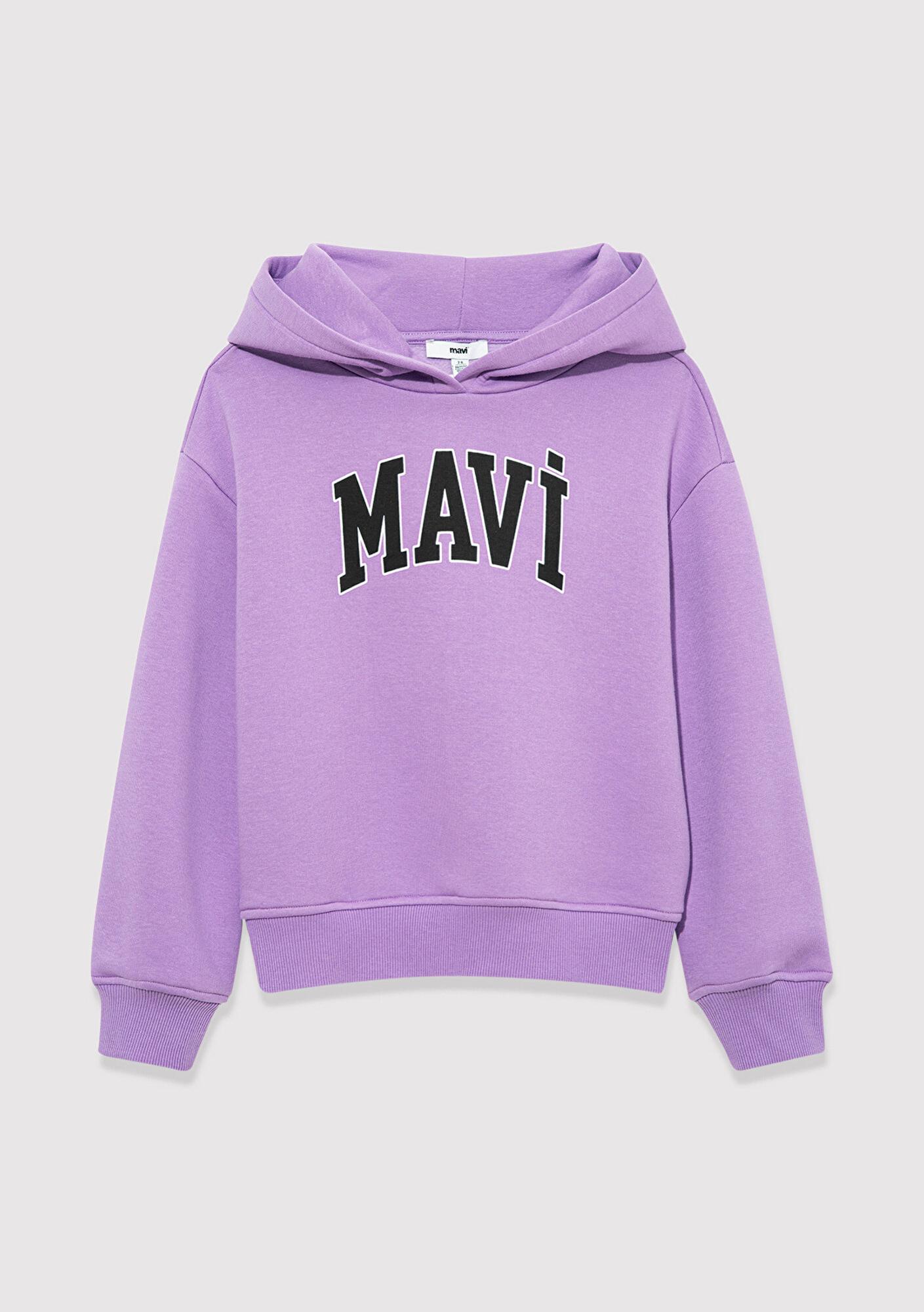 Mavi Mavi Logo Baskılı Kapüşonlu Mor Sweatshirt 7610035-70586