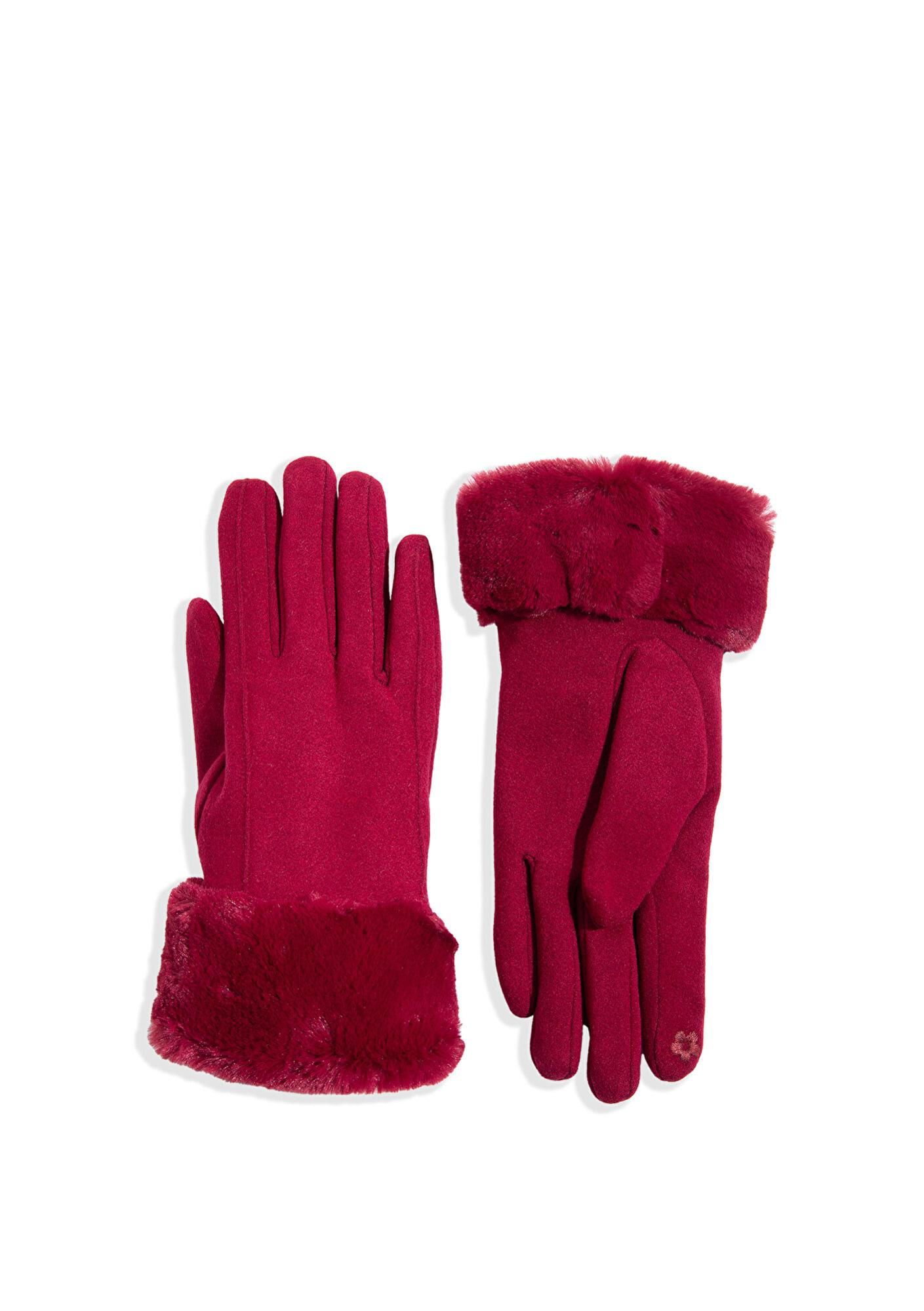 Mavi Suni Kürk Detaylı Bordo Eldiven 1911768-70394