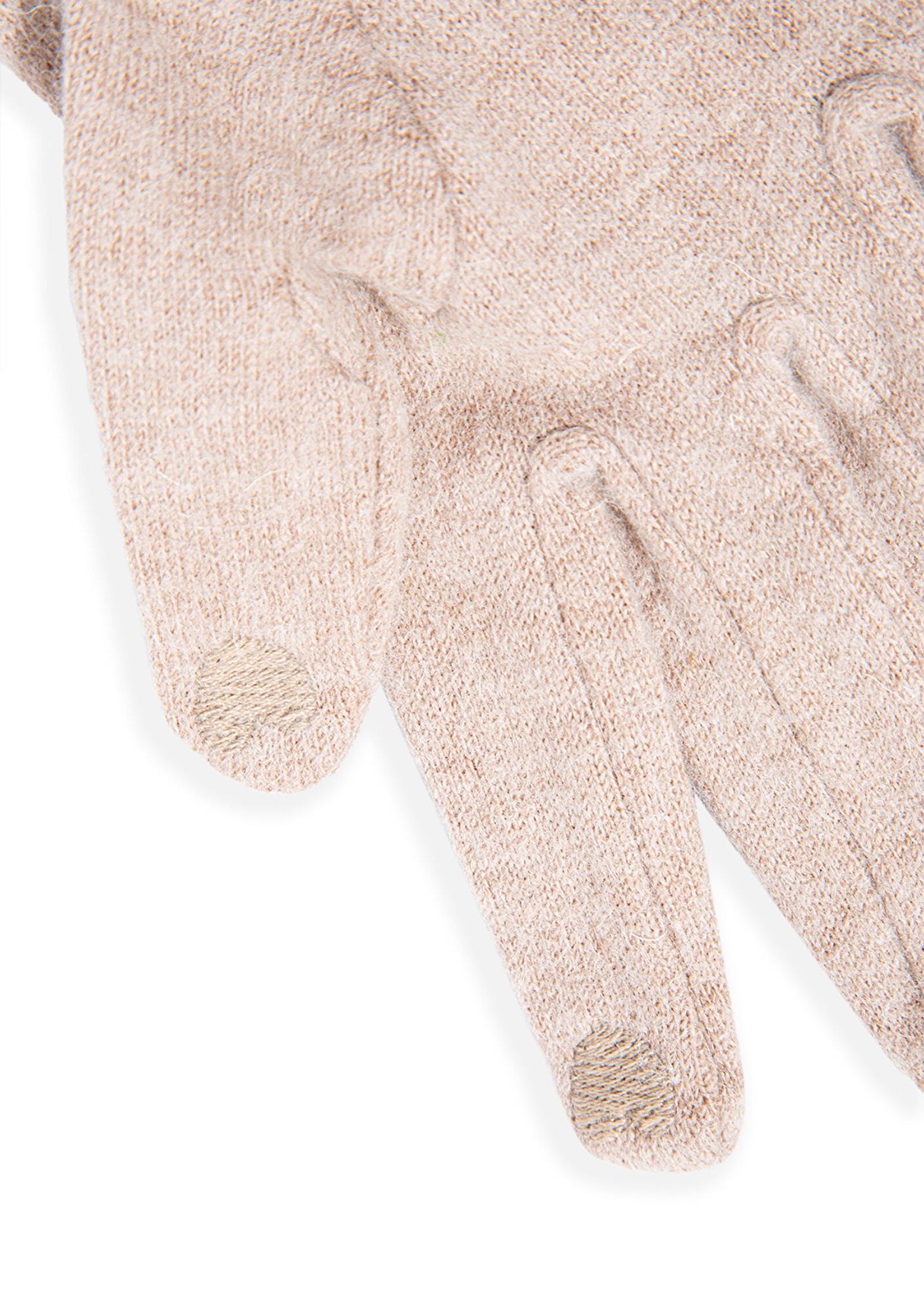 Mavi Yün Karışımlı Kalp İşlemeli Bej Eldiven 1911764-33541